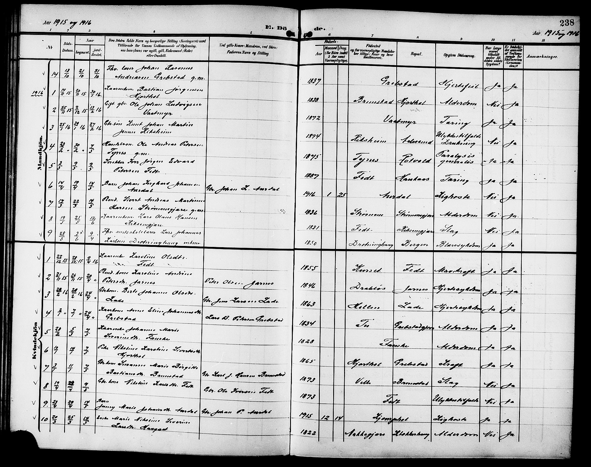 Ministerialprotokoller, klokkerbøker og fødselsregistre - Møre og Romsdal, SAT/A-1454/523/L0341: Parish register (copy) no. 523C04, 1903-1916, p. 238