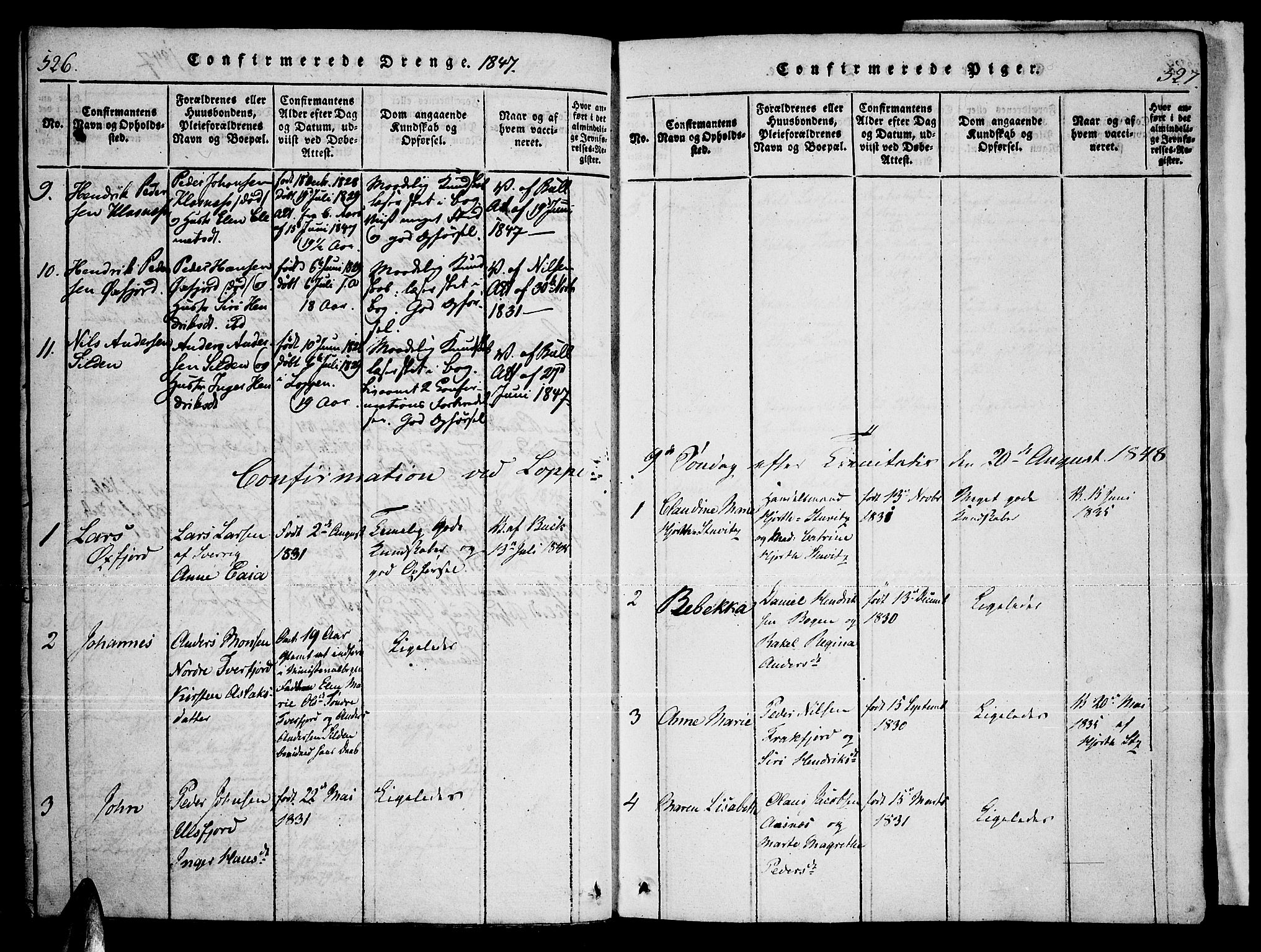 Loppa sokneprestkontor, AV/SATØ-S-1339/H/Ha/L0003kirke: Parish register (official) no. 3, 1820-1848, p. 526-527