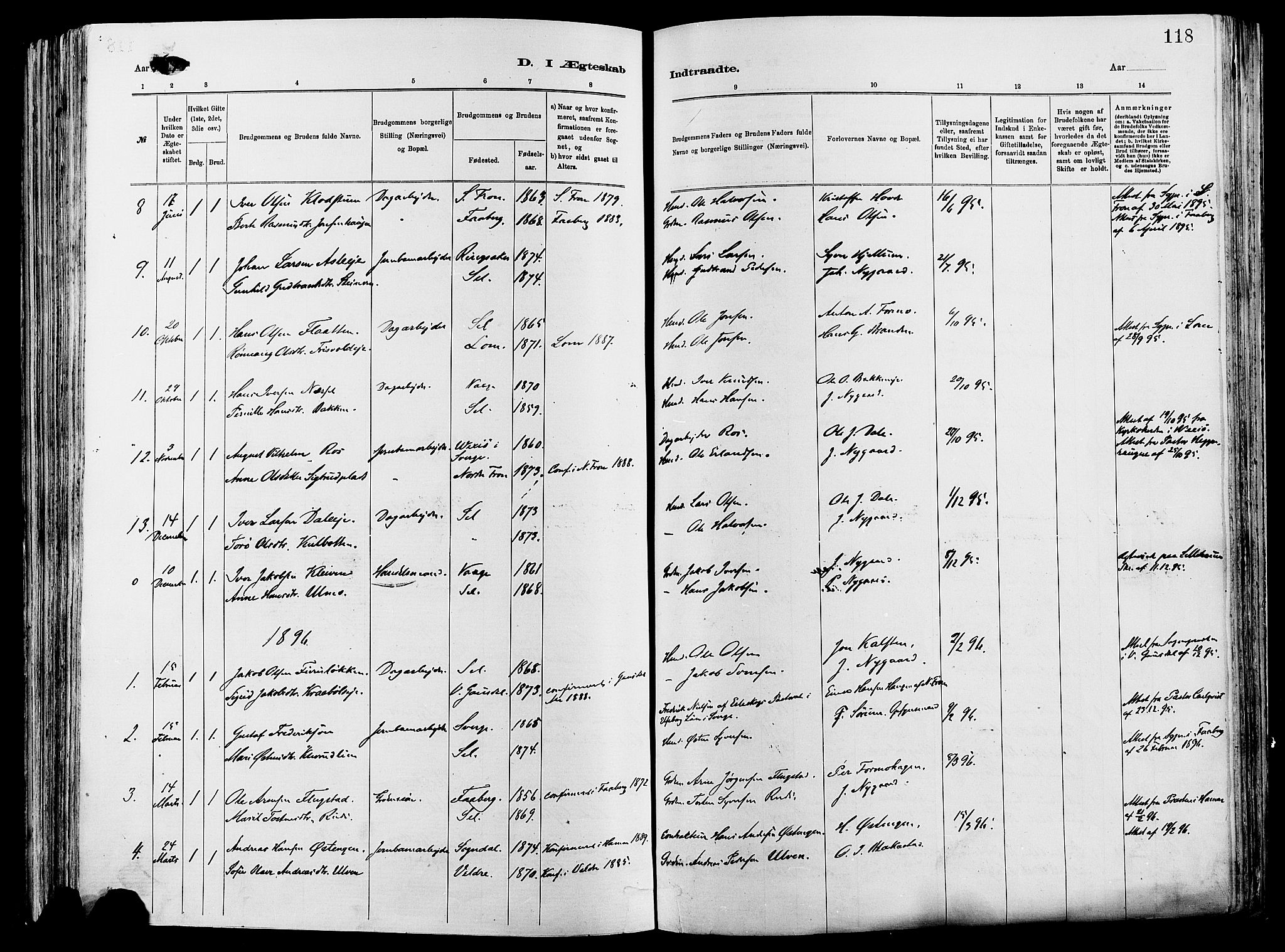 Vågå prestekontor, SAH/PREST-076/H/Ha/Haa/L0008: Parish register (official) no. 8, 1886-1904, p. 118