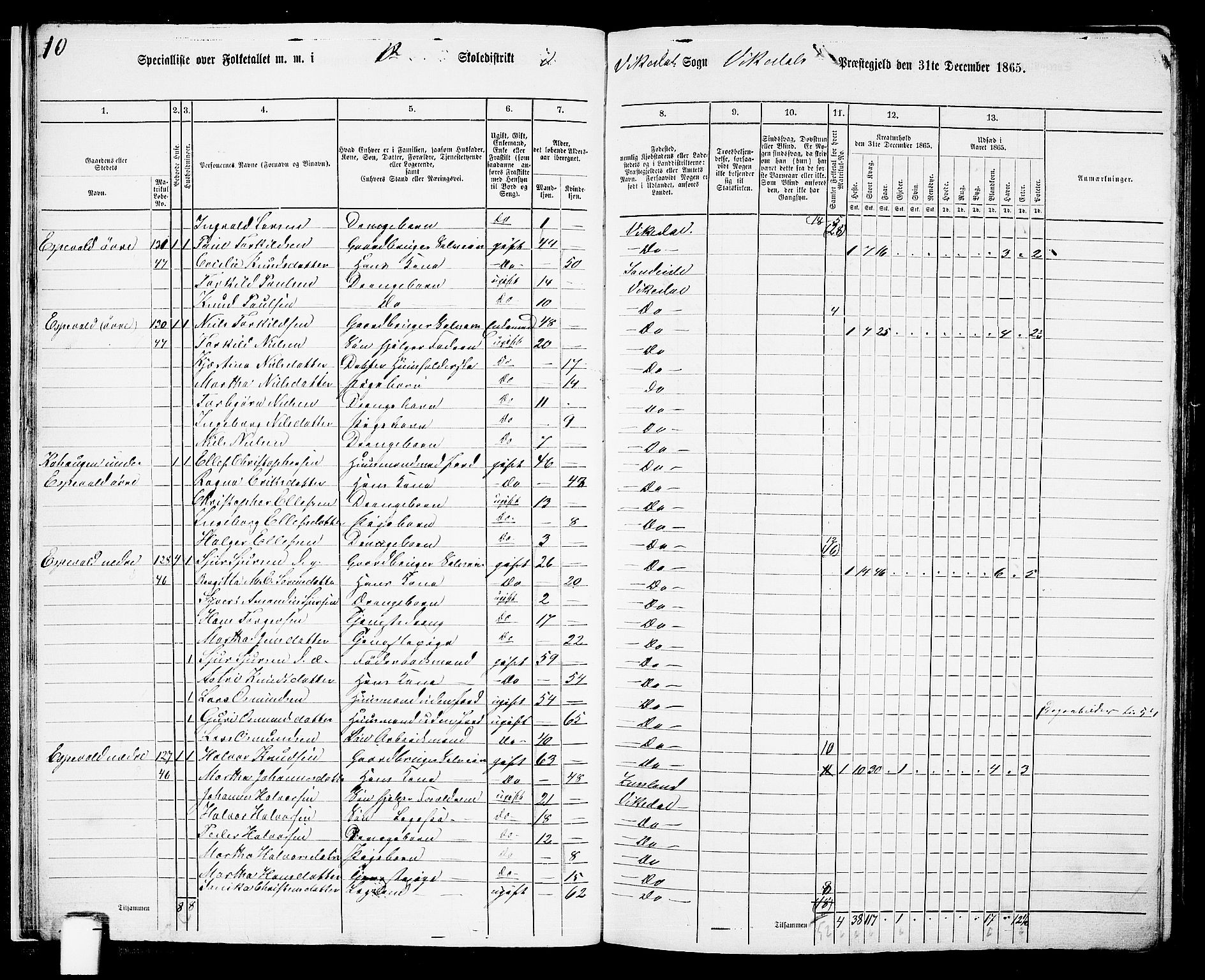 RA, 1865 census for Vikedal, 1865, p. 22