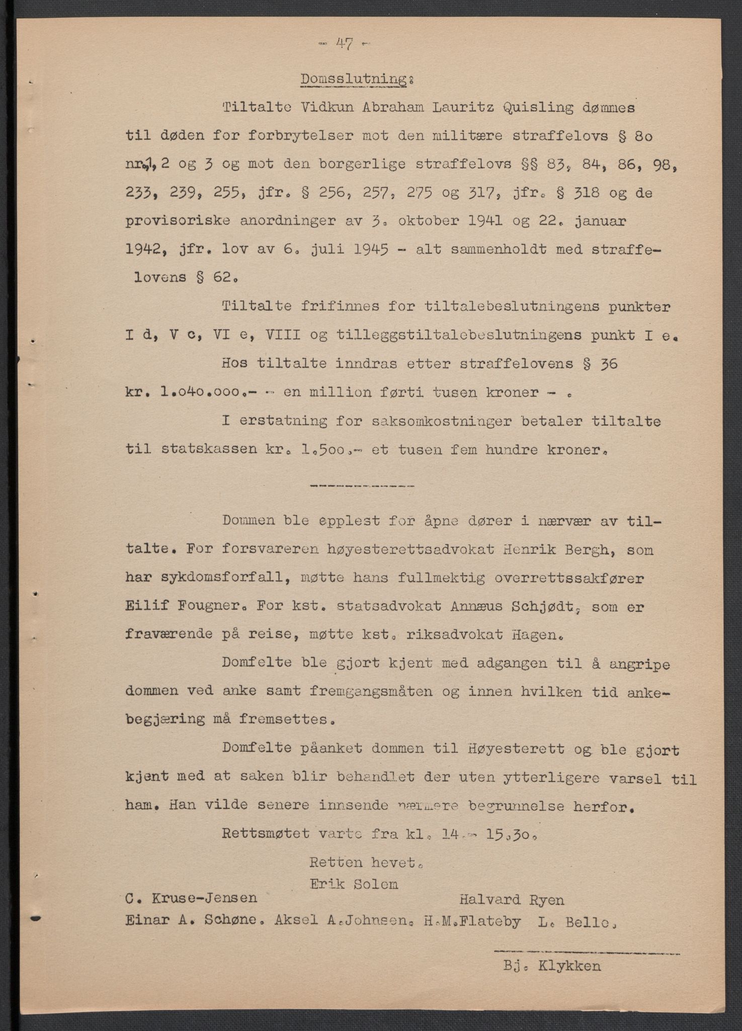 Landssvikarkivet, Oslo politikammer, AV/RA-S-3138-01/D/Da/L0003: Dnr. 29, 1945, p. 3470