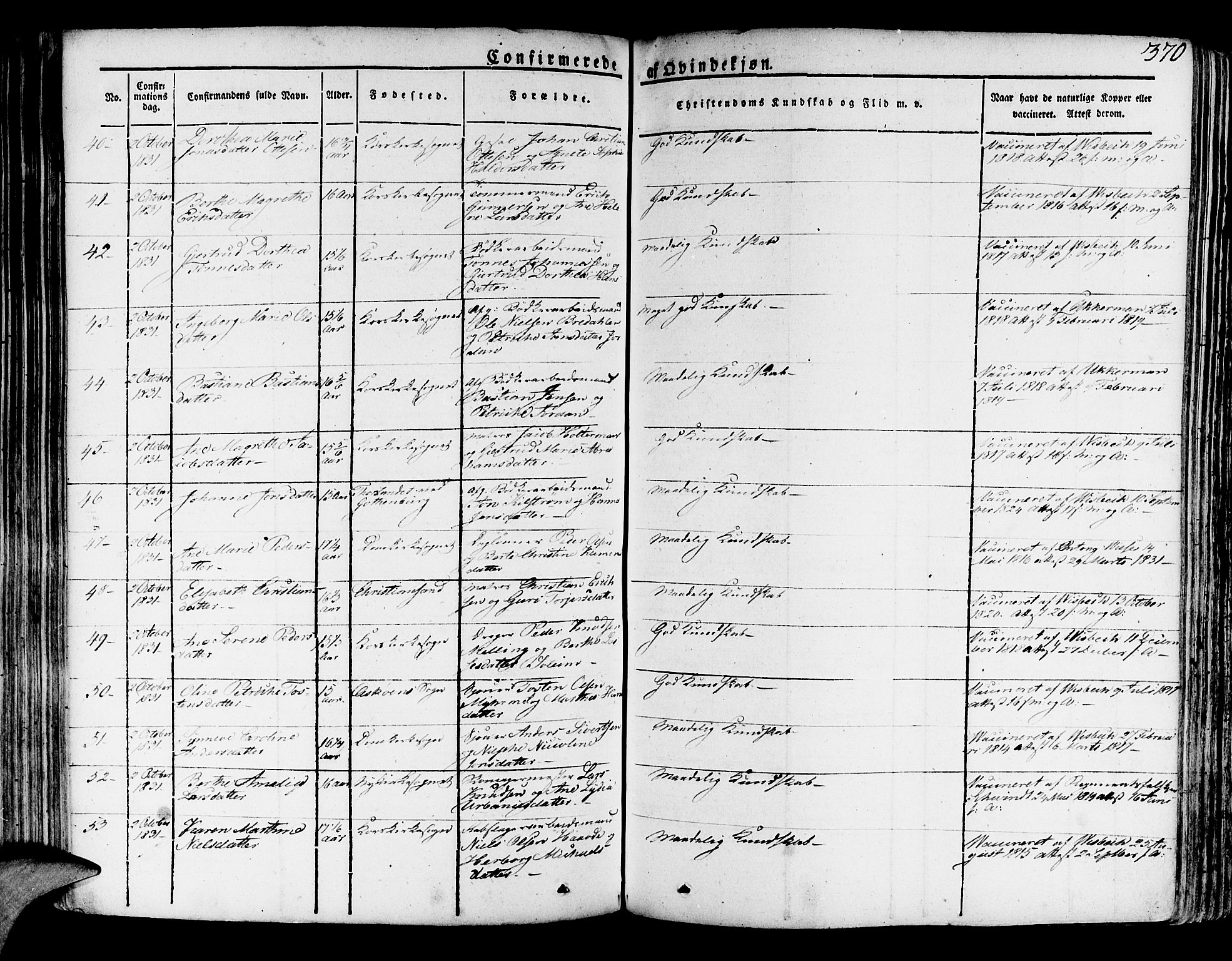 Korskirken sokneprestembete, AV/SAB-A-76101/H/Haa/L0014: Parish register (official) no. A 14, 1823-1835, p. 370