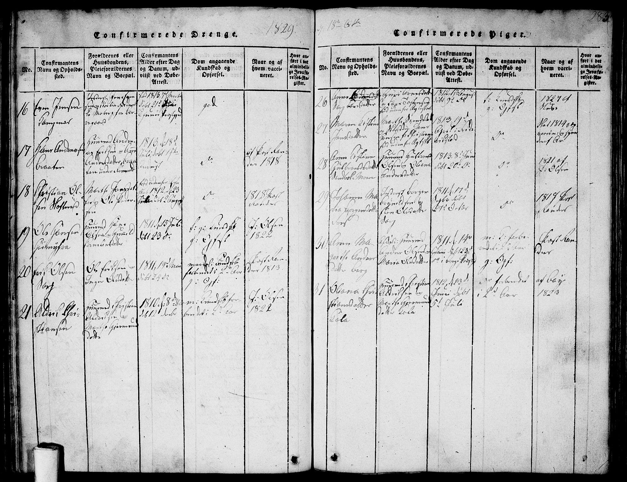 Skjeberg prestekontor Kirkebøker, AV/SAO-A-10923/F/Fa/L0004: Parish register (official) no. I 4, 1815-1830, p. 283