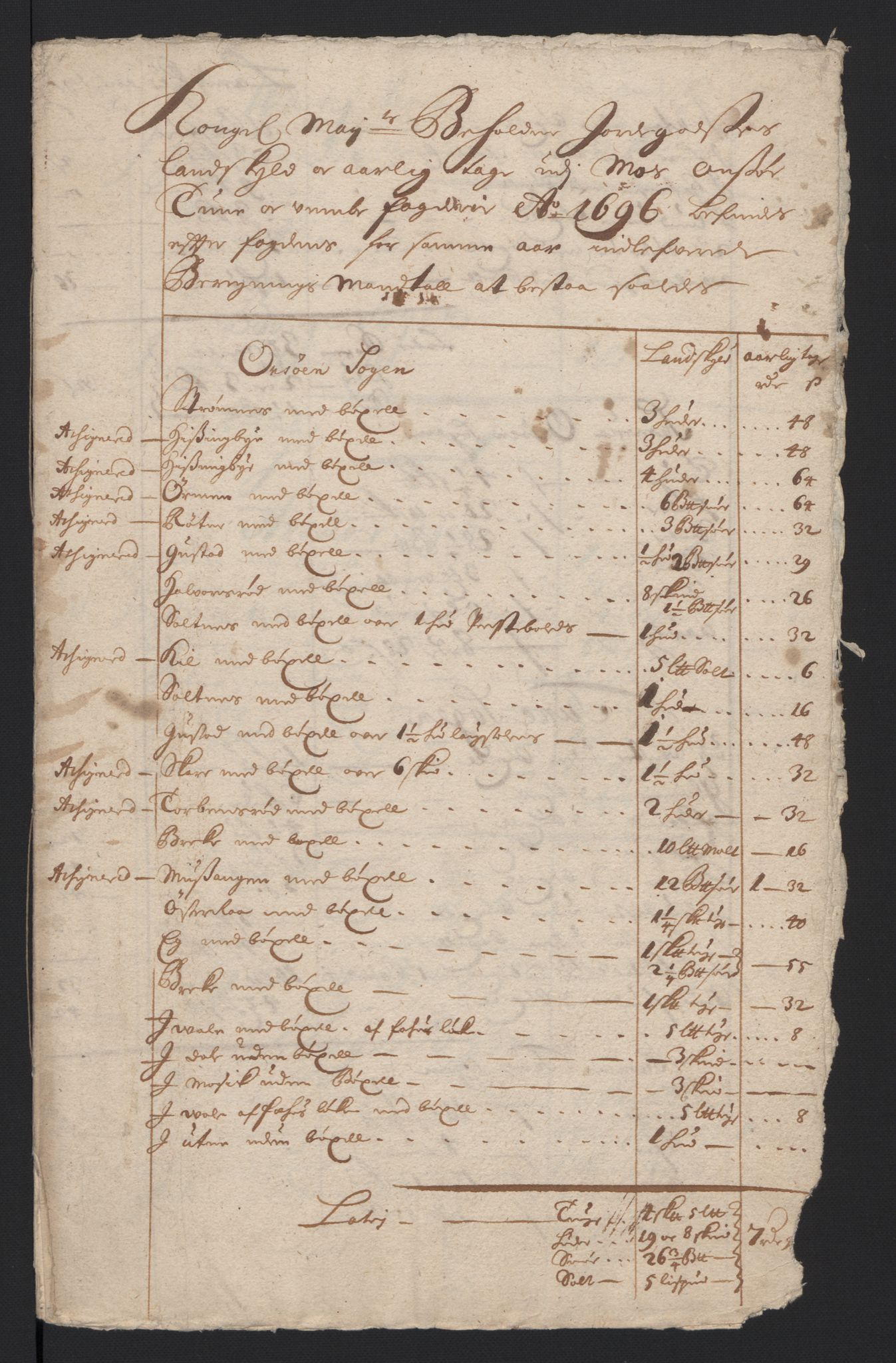 Rentekammeret inntil 1814, Reviderte regnskaper, Fogderegnskap, RA/EA-4092/R04/L0124: Fogderegnskap Moss, Onsøy, Tune, Veme og Åbygge, 1696, p. 24