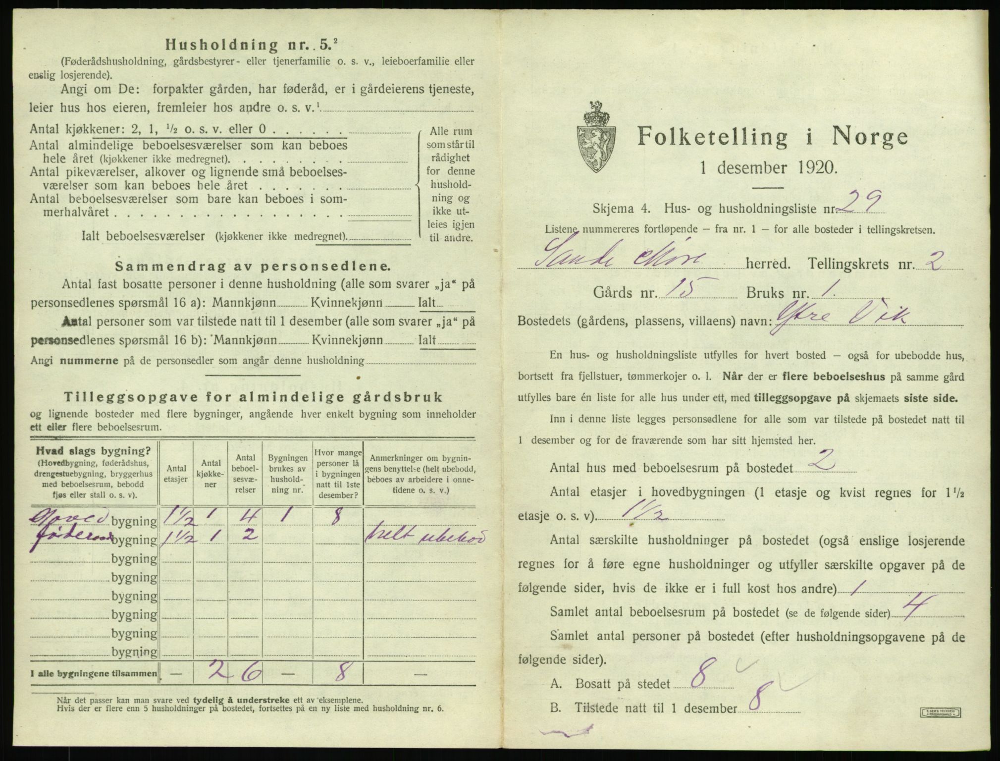 SAT, 1920 census for Sande (MR), 1920, p. 198