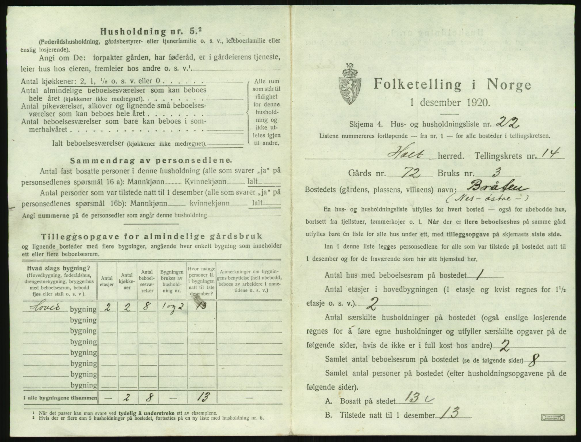 SAK, 1920 census for Holt, 1920, p. 1466