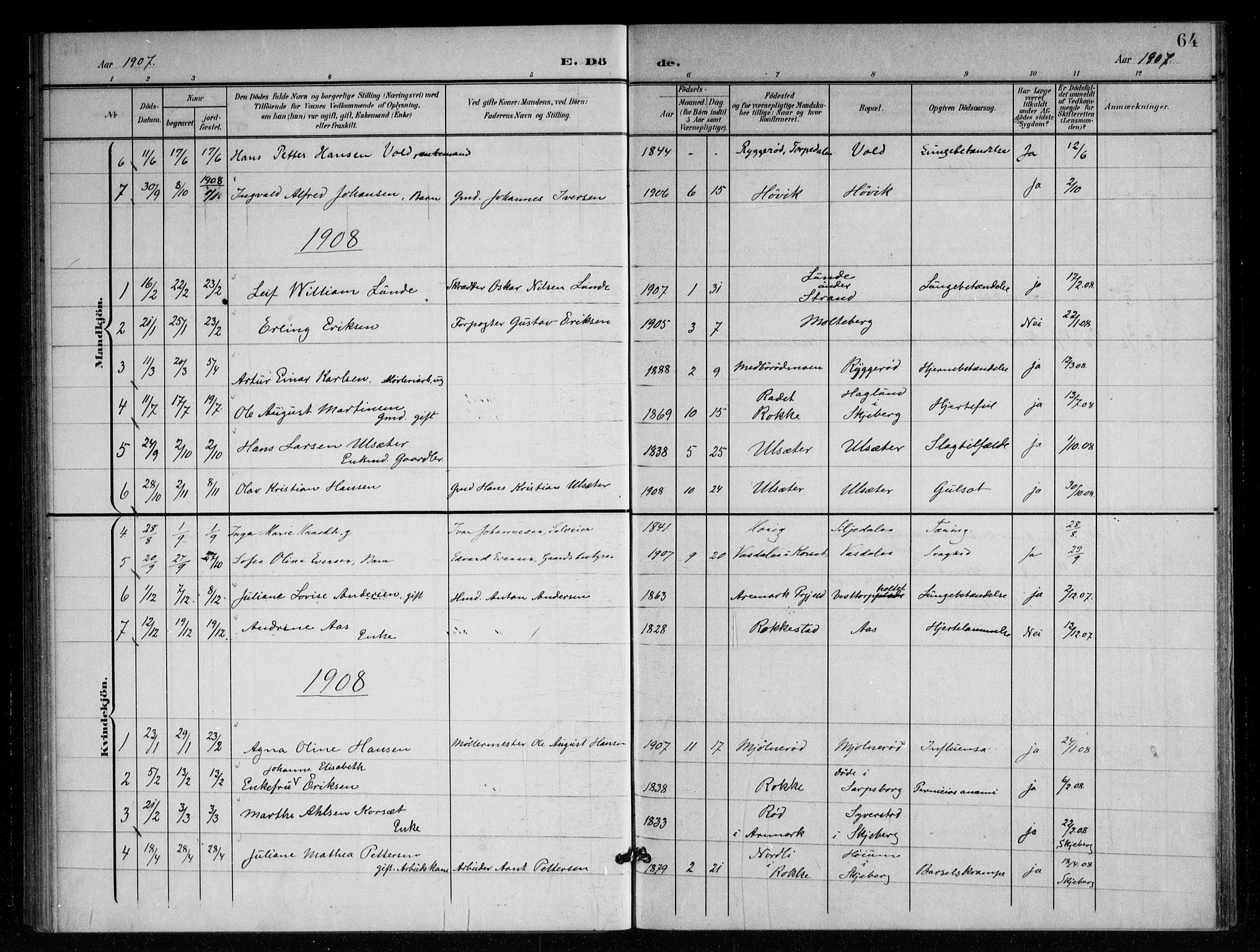 Berg prestekontor Kirkebøker, SAO/A-10902/F/Fc/L0003: Parish register (official) no. III 3, 1902-1916, p. 64