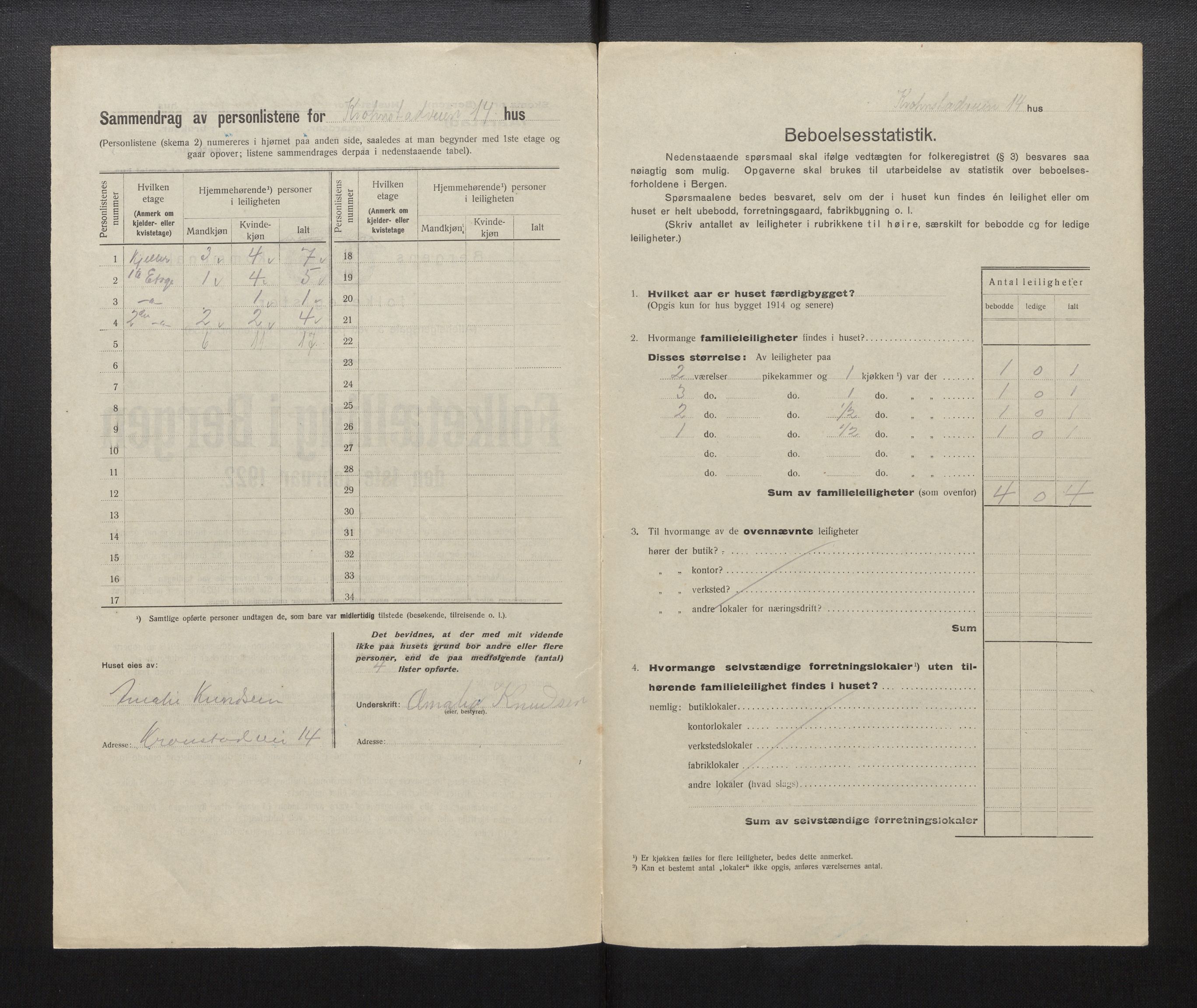 SAB, Municipal Census 1922 for Bergen, 1922, p. 54798