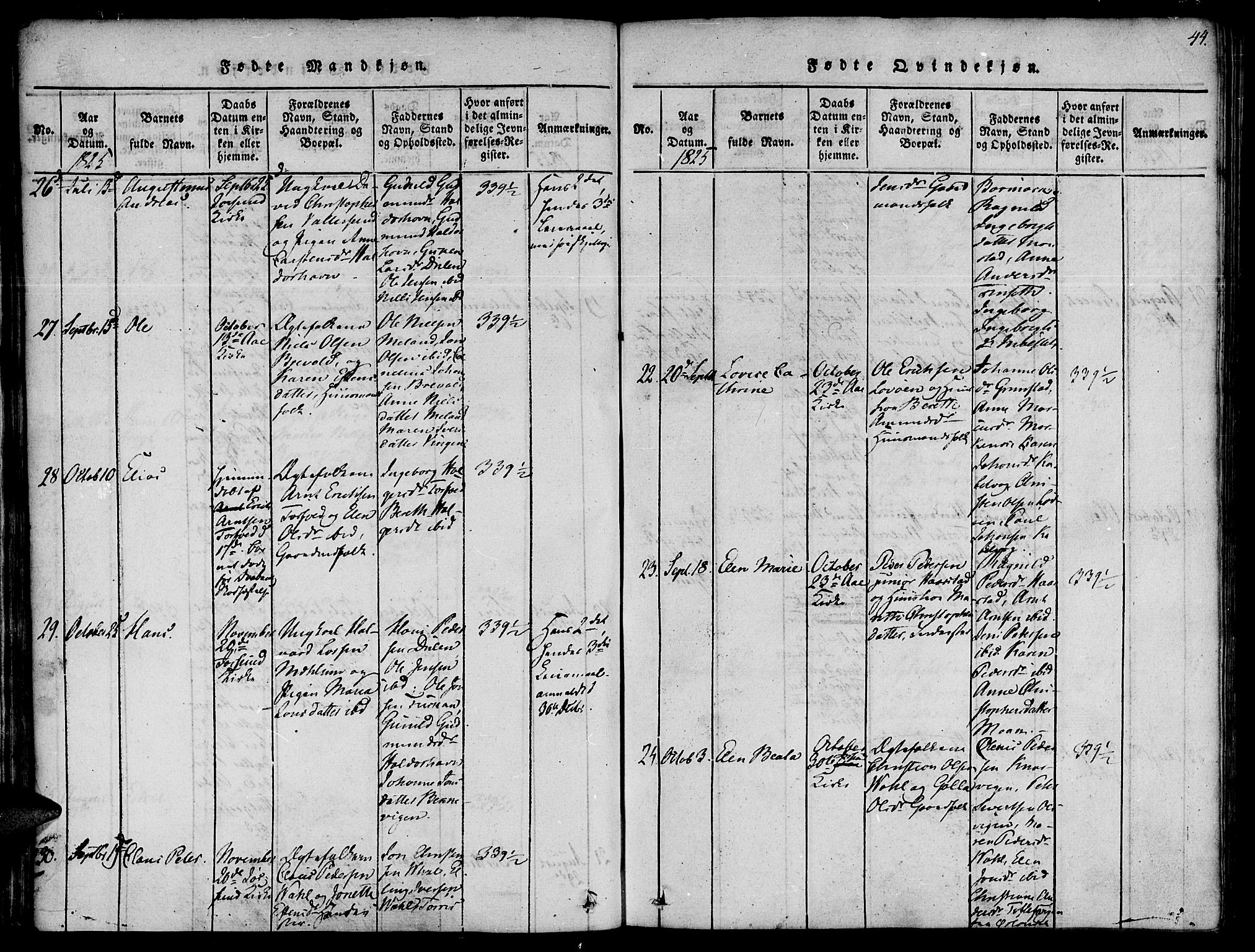 Ministerialprotokoller, klokkerbøker og fødselsregistre - Sør-Trøndelag, AV/SAT-A-1456/655/L0675: Parish register (official) no. 655A04, 1818-1830, p. 44