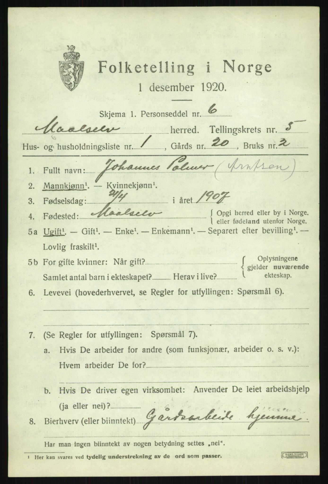 SATØ, 1920 census for Målselv, 1920, p. 3161