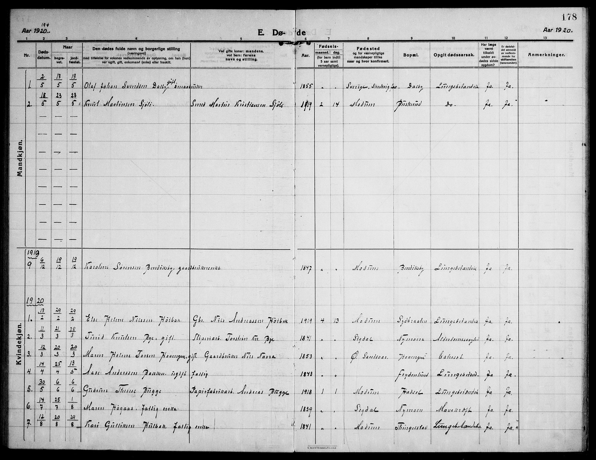 Modum kirkebøker, AV/SAKO-A-234/F/Fa/L0018: Parish register (official) no. 18, 1912-1924, p. 178