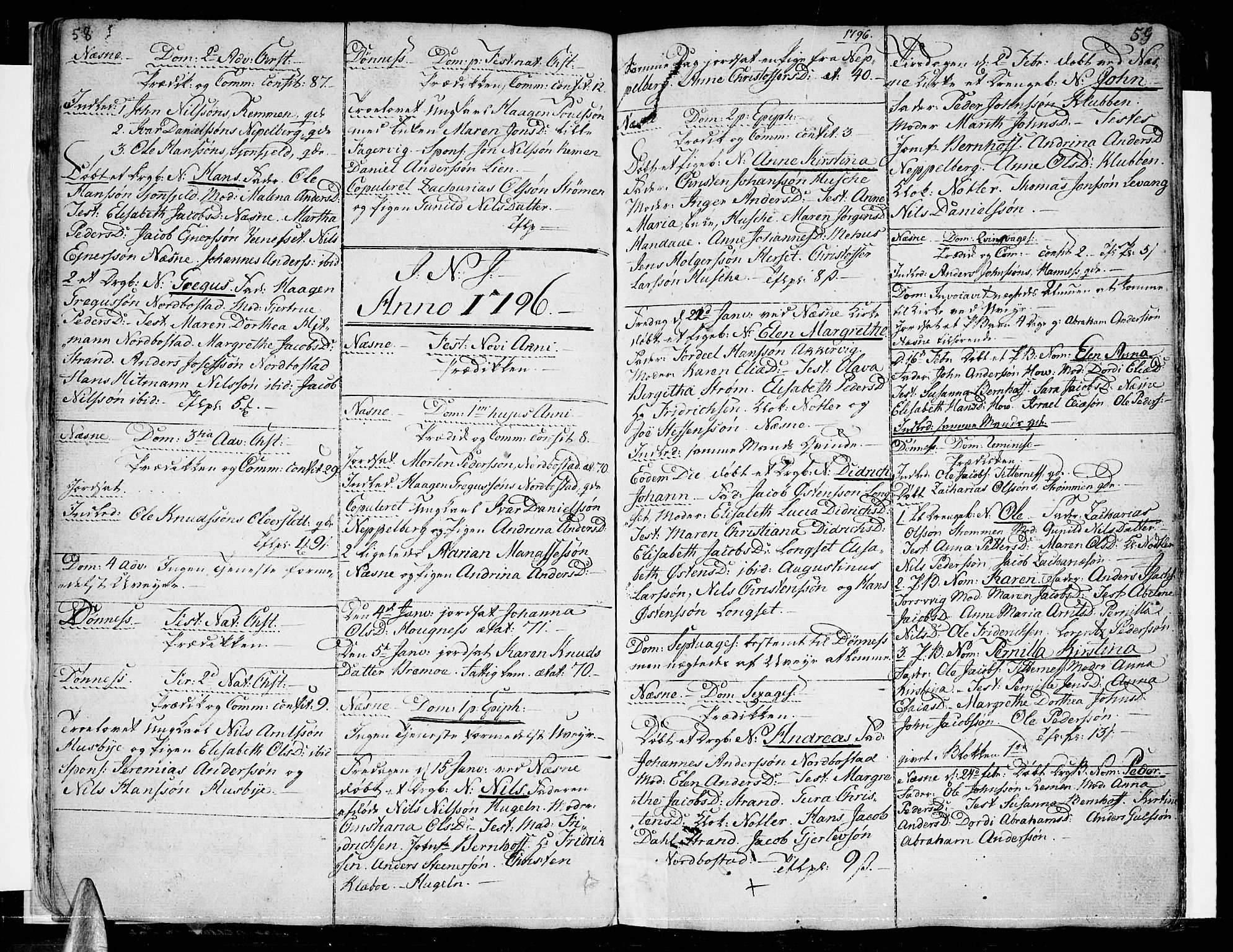 Ministerialprotokoller, klokkerbøker og fødselsregistre - Nordland, SAT/A-1459/838/L0545: Parish register (official) no. 838A04, 1791-1820, p. 58-59