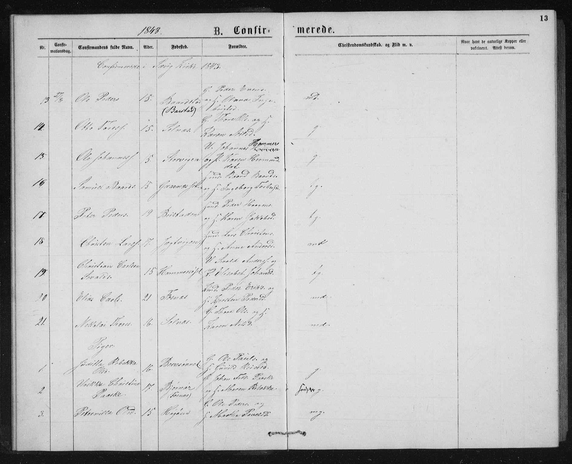 Ministerialprotokoller, klokkerbøker og fødselsregistre - Nord-Trøndelag, SAT/A-1458/768/L0567: Parish register (official) no. 768A02, 1837-1865, p. 13