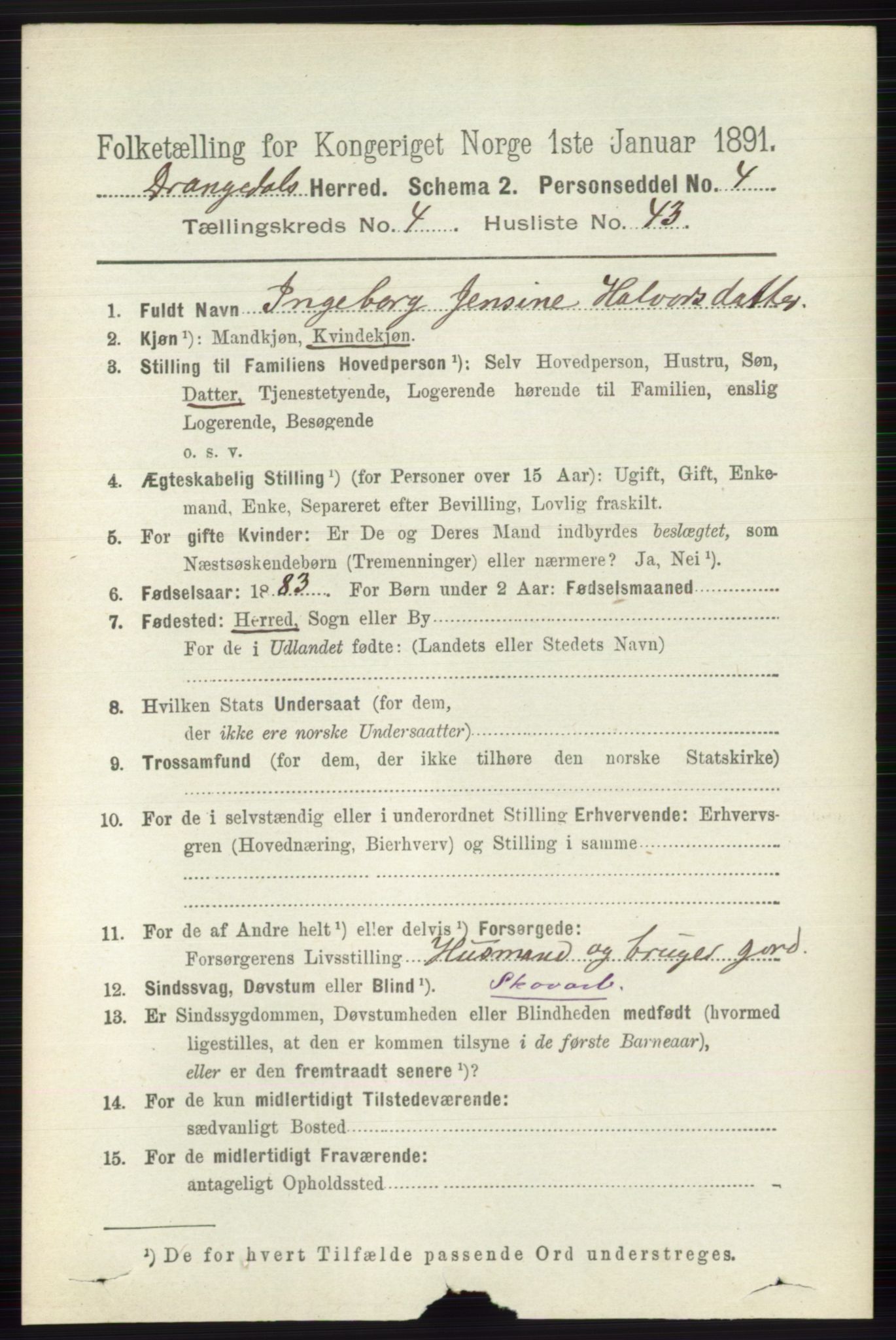RA, 1891 census for 0817 Drangedal, 1891, p. 1602