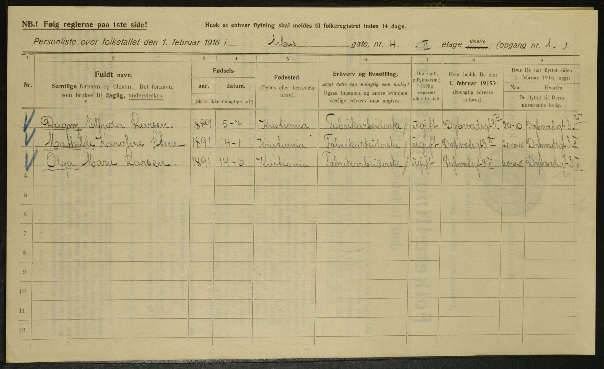 OBA, Municipal Census 1916 for Kristiania, 1916, p. 1932