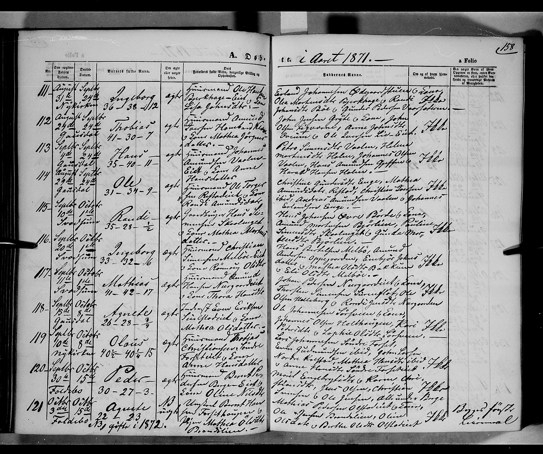 Gausdal prestekontor, AV/SAH-PREST-090/H/Ha/Haa/L0009: Parish register (official) no. 9, 1862-1873, p. 158