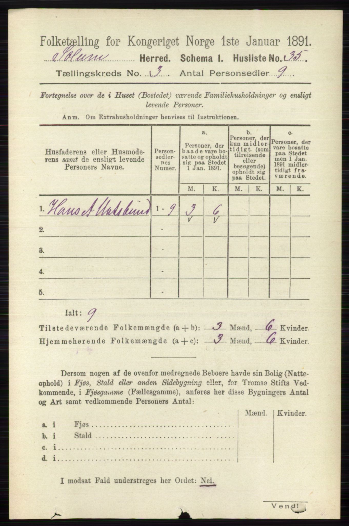 RA, 1891 census for 0818 Solum, 1891, p. 339