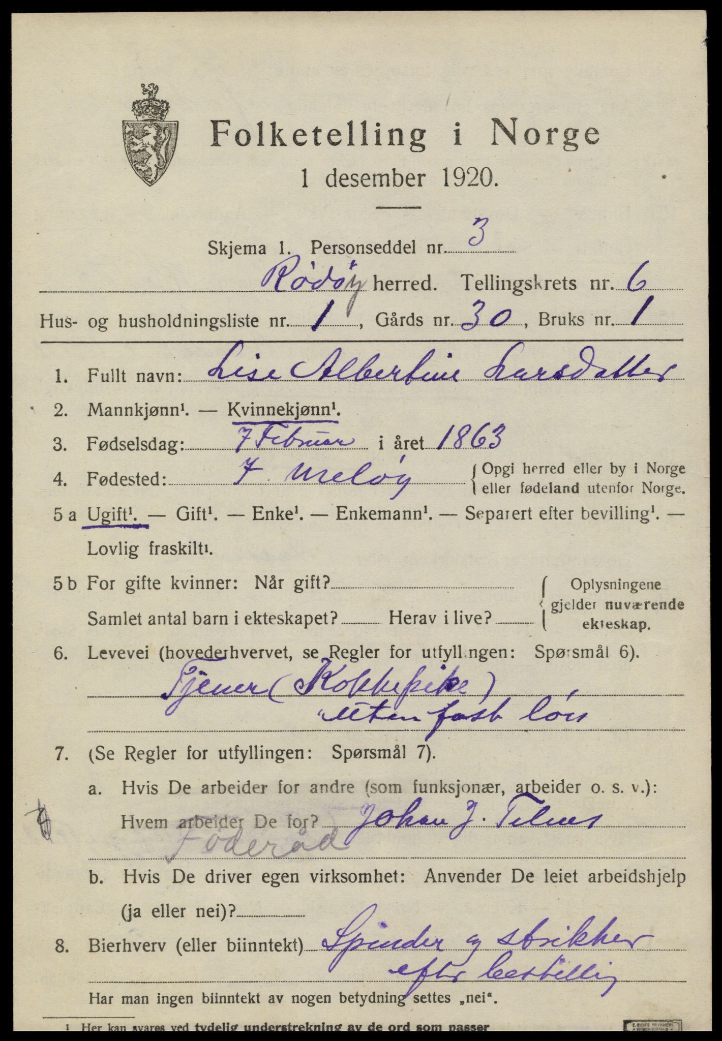 SAT, 1920 census for Rødøy, 1920, p. 3352