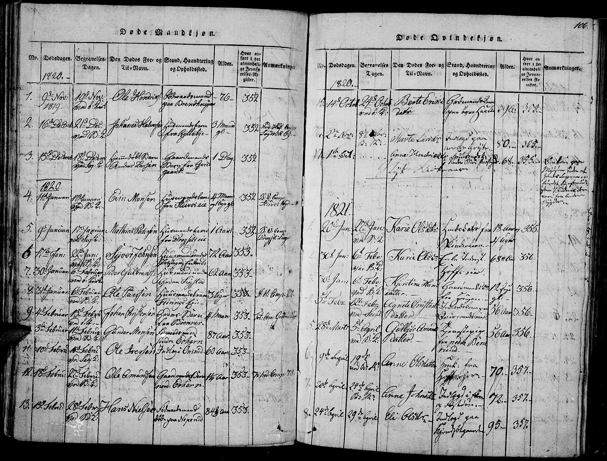 Biri prestekontor, SAH/PREST-096/H/Ha/Haa/L0003: Parish register (official) no. 3, 1814-1828, p. 106
