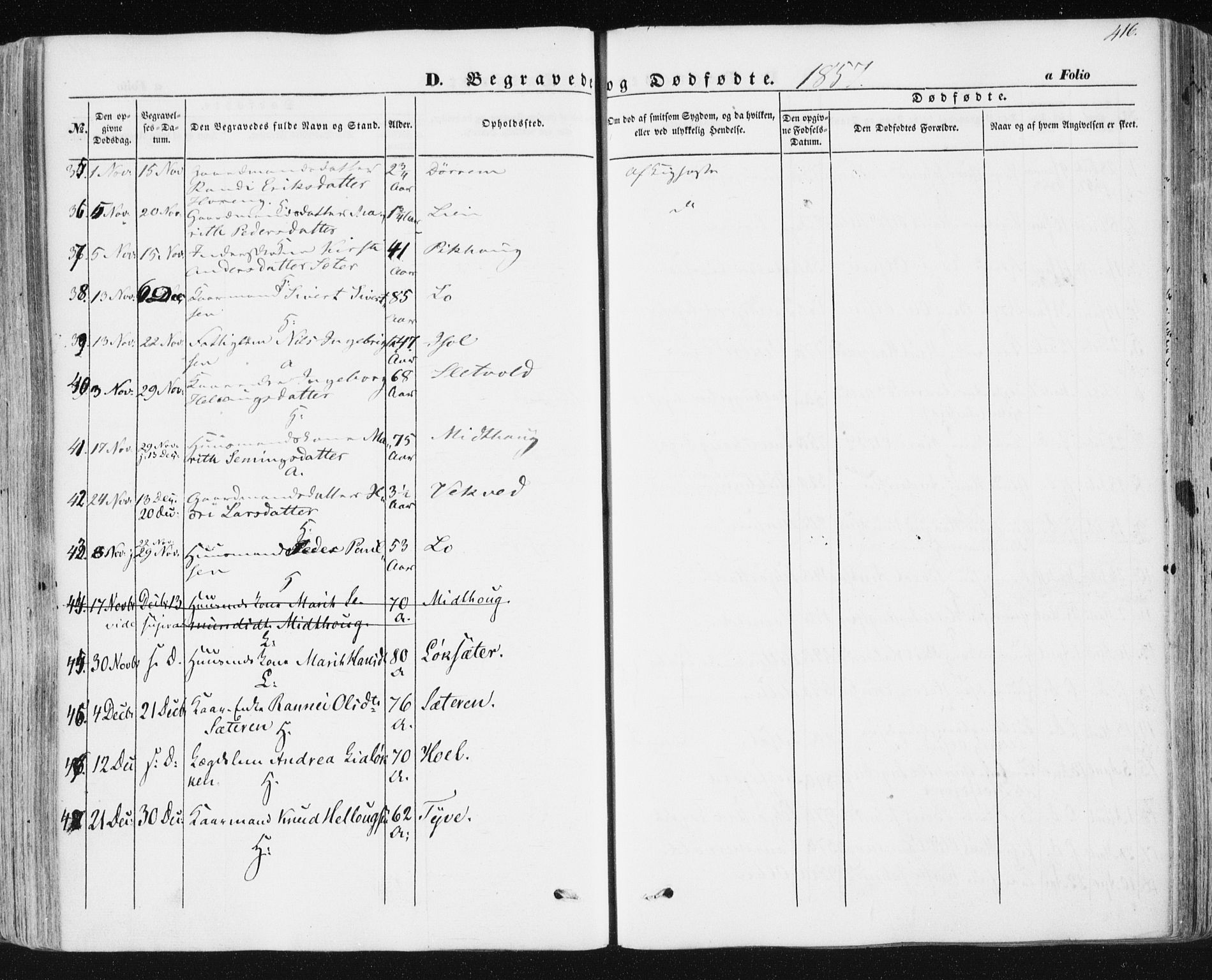 Ministerialprotokoller, klokkerbøker og fødselsregistre - Sør-Trøndelag, SAT/A-1456/678/L0899: Parish register (official) no. 678A08, 1848-1872, p. 416