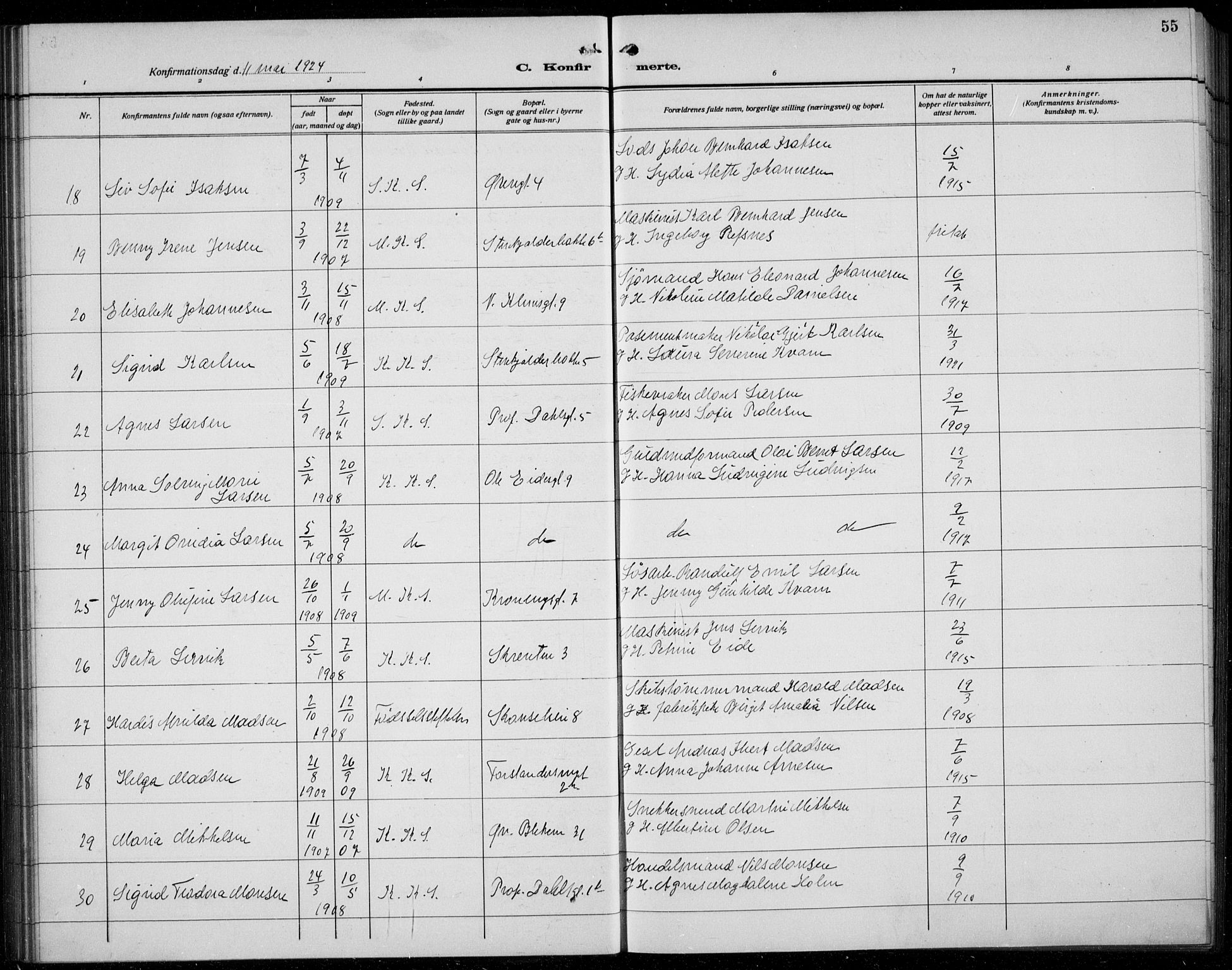 Korskirken sokneprestembete, AV/SAB-A-76101/H/Hab: Parish register (copy) no. C 6, 1918-1941, p. 55