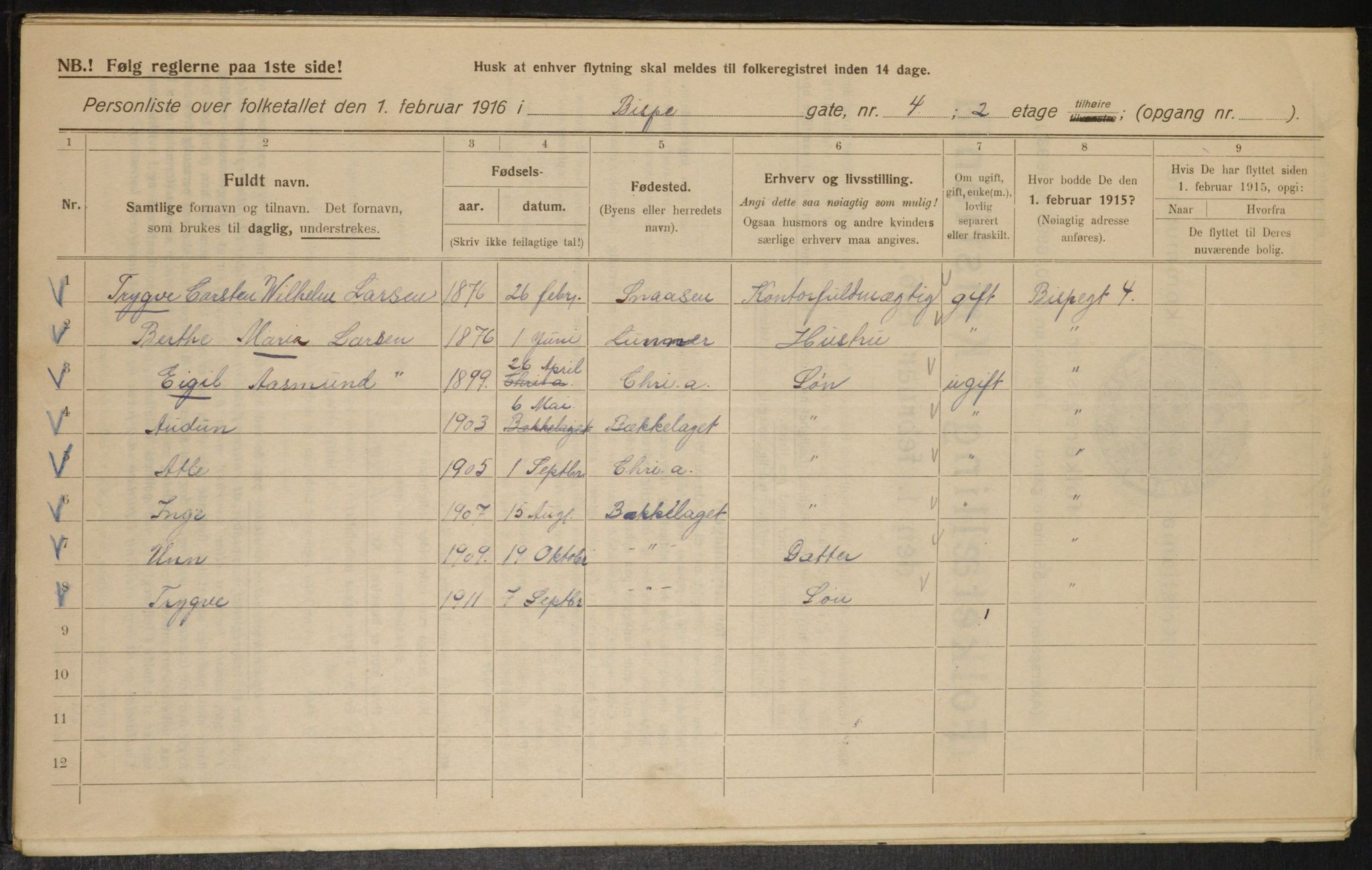 OBA, Municipal Census 1916 for Kristiania, 1916, p. 5432