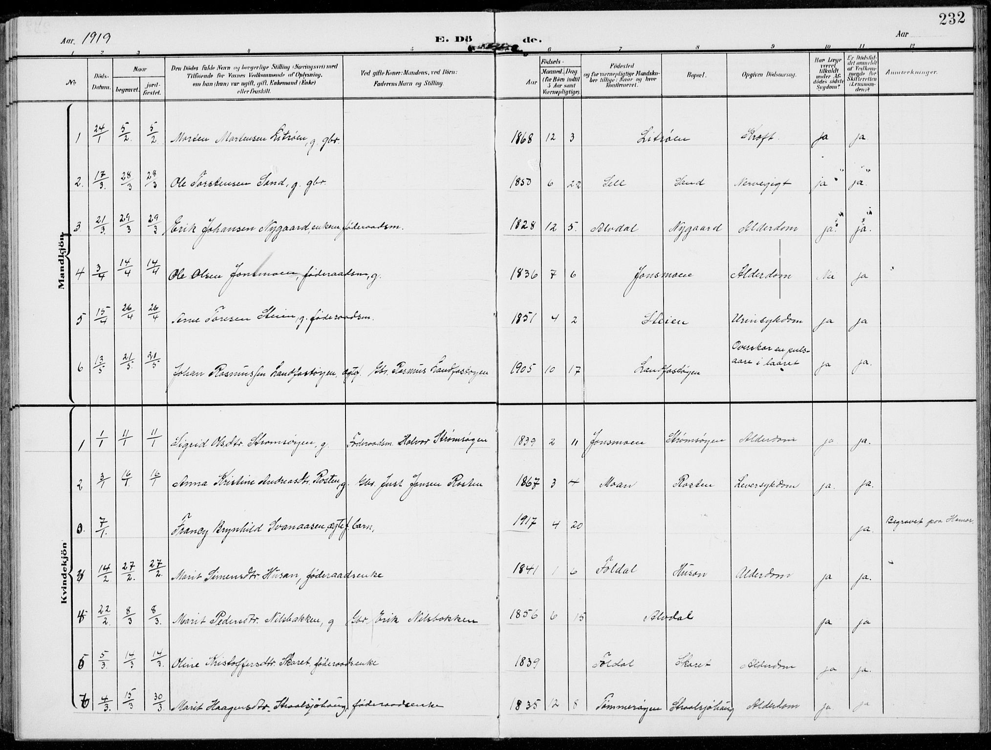 Alvdal prestekontor, SAH/PREST-060/H/Ha/Haa/L0004: Parish register (official) no. 4, 1907-1919, p. 232
