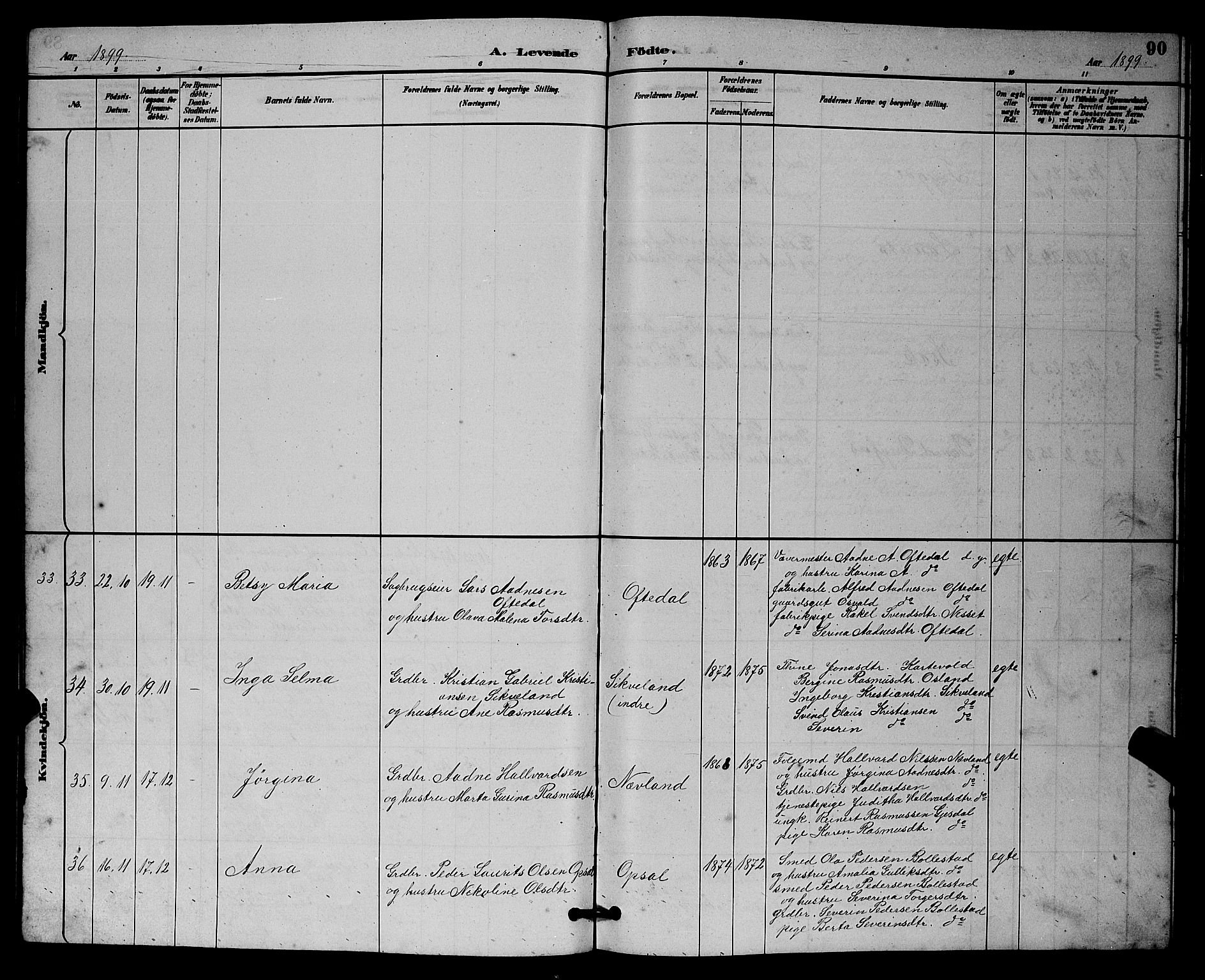 Lye sokneprestkontor, AV/SAST-A-101794/001/30BB/L0008: Parish register (copy) no. B 7, 1887-1901, p. 90