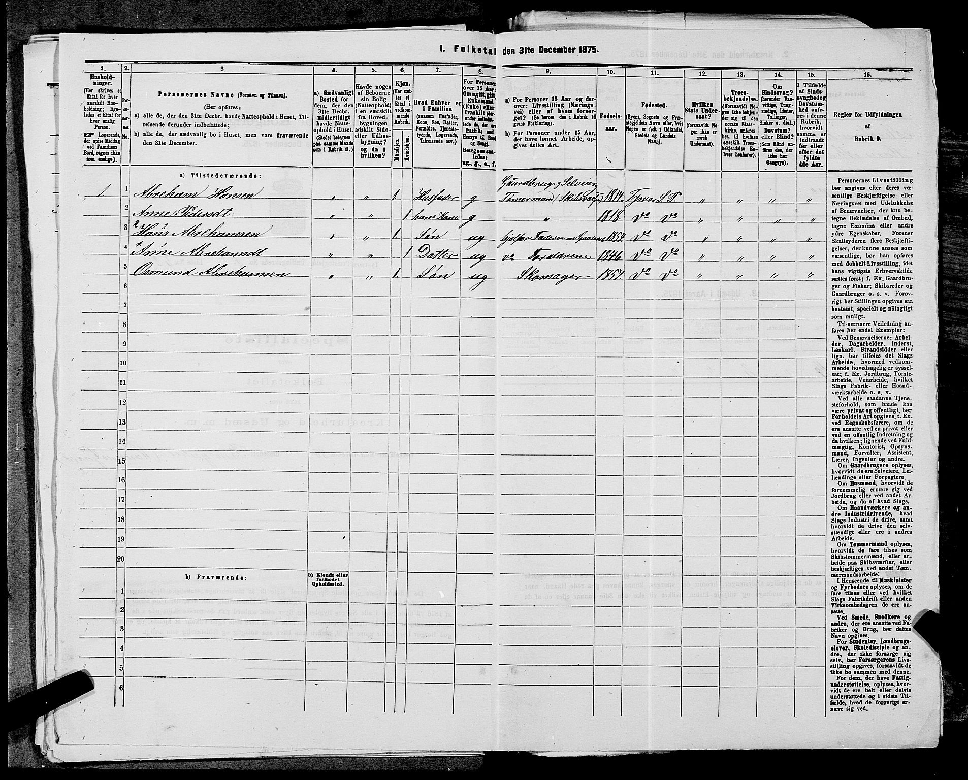 SAST, 1875 census for 1146P Tysvær, 1875, p. 173