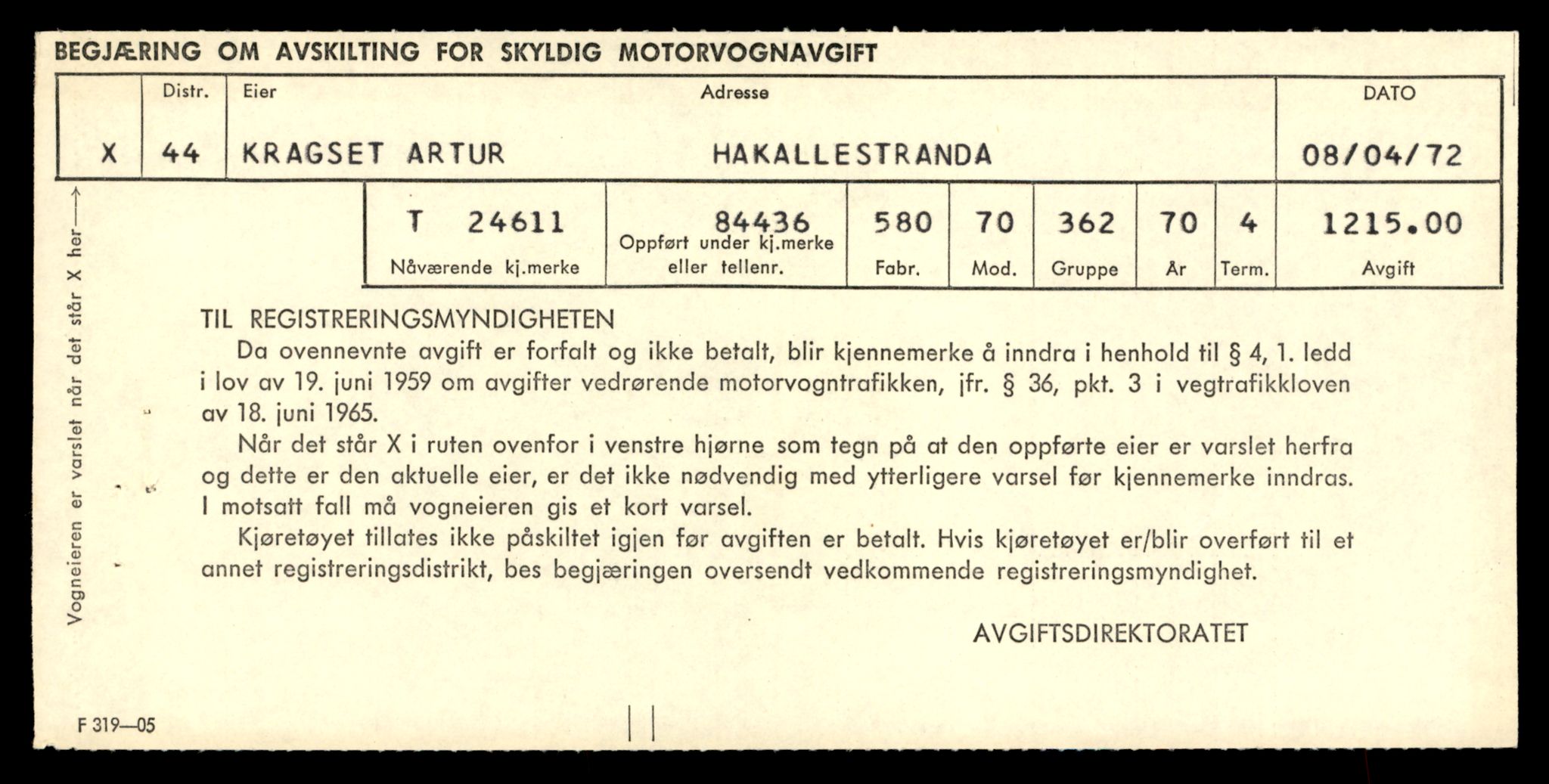 Møre og Romsdal vegkontor - Ålesund trafikkstasjon, AV/SAT-A-4099/F/Fe/L0067: Registreringskort for kjøretøy T 24611 - T 25169, 1927-1998, p. 5