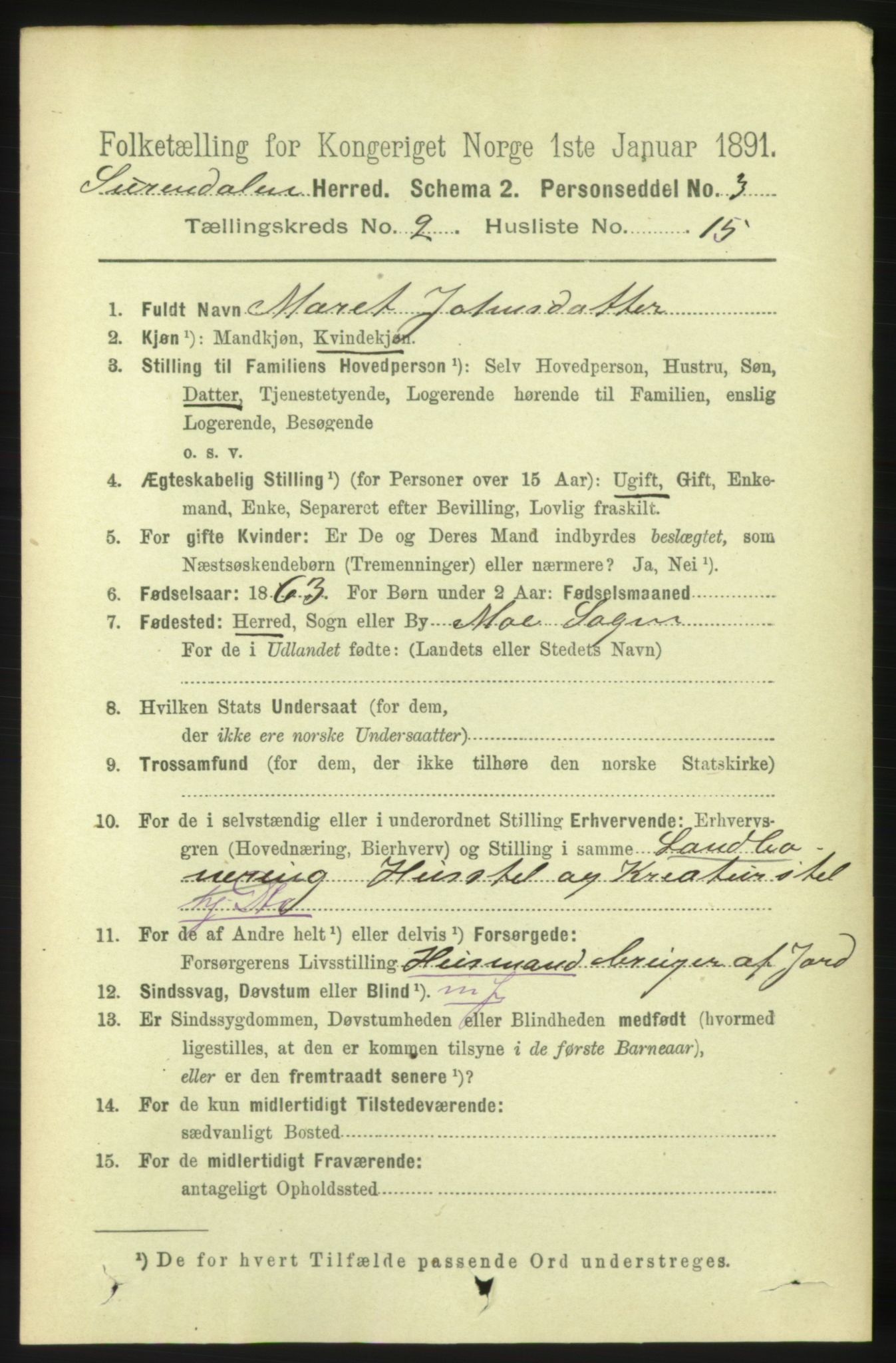 RA, 1891 census for 1566 Surnadal, 1891, p. 608