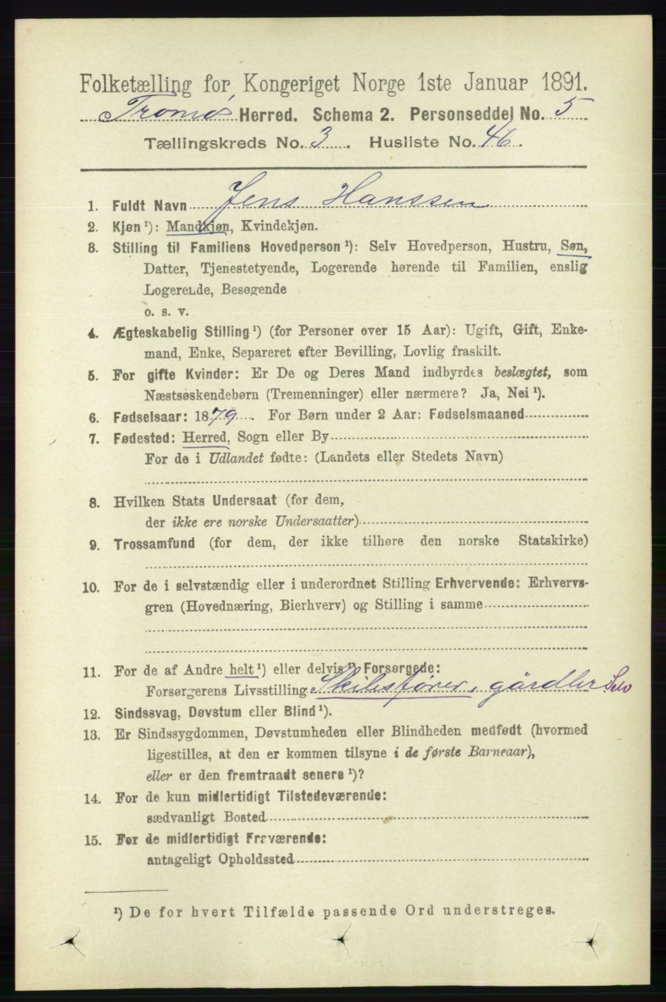 RA, 1891 census for 0921 Tromøy, 1891, p. 1230