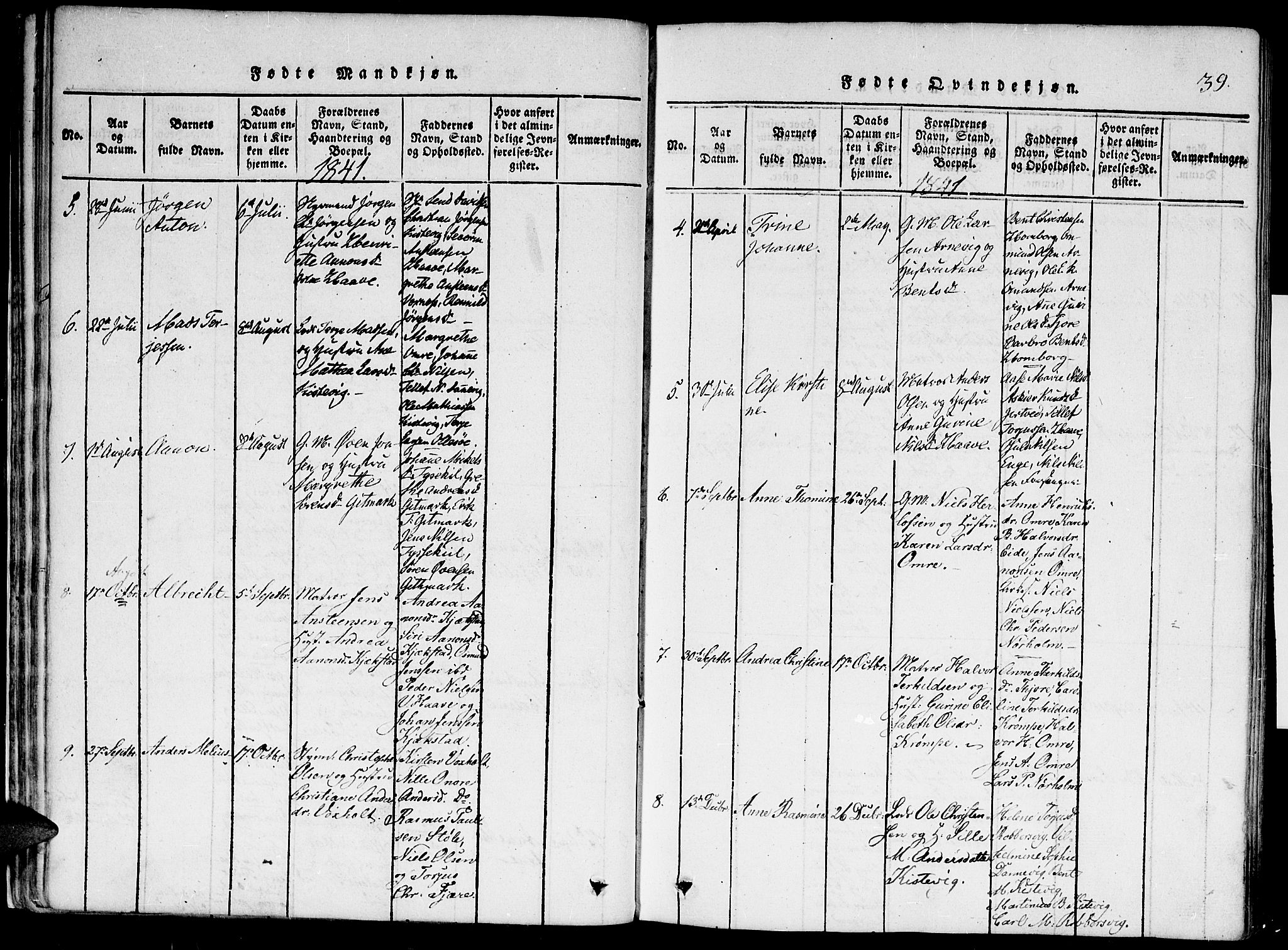 Hommedal sokneprestkontor, AV/SAK-1111-0023/F/Fa/Faa/L0001: Parish register (official) no. A 1, 1816-1860, p. 39