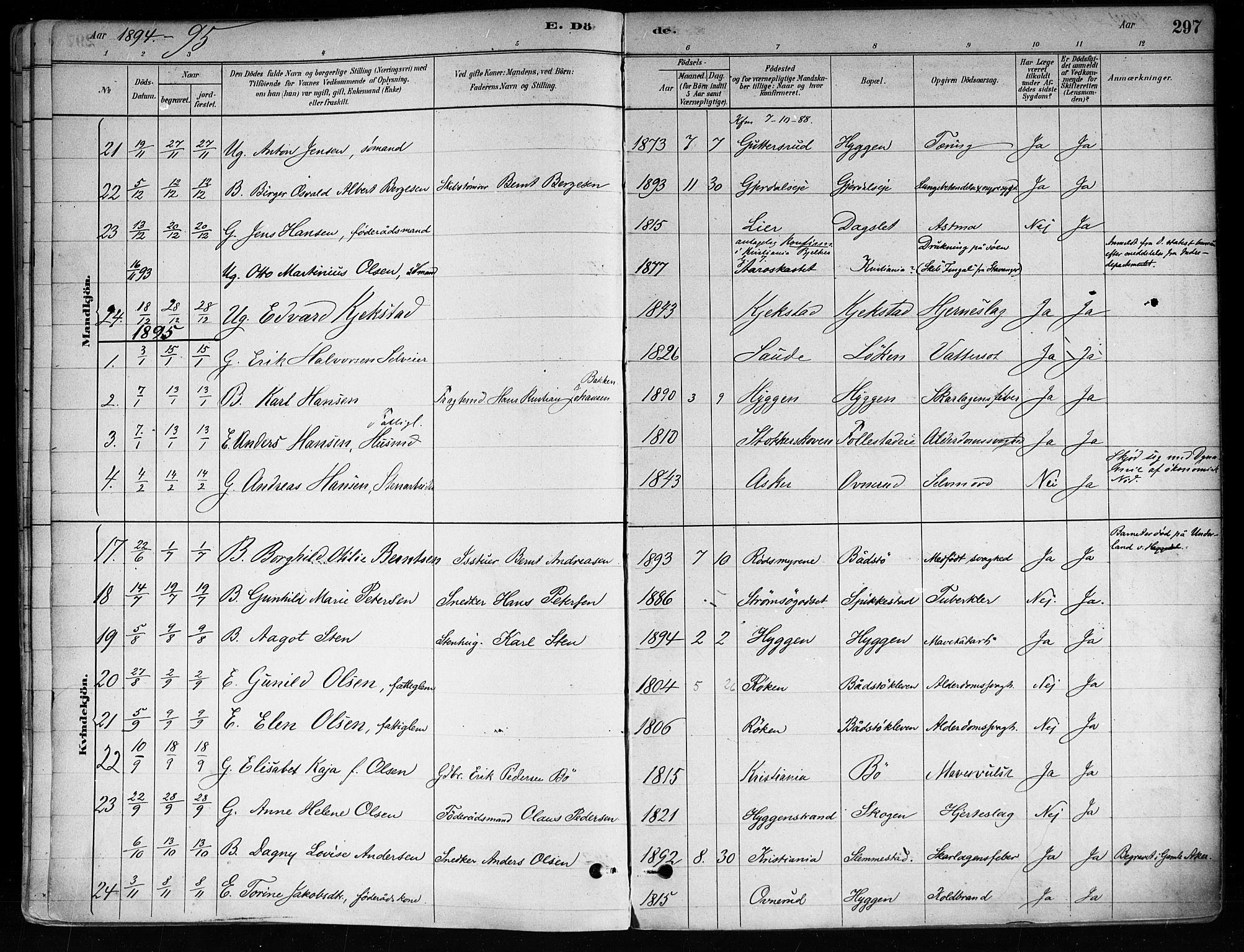 Røyken kirkebøker, SAKO/A-241/F/Fa/L0008: Parish register (official) no. 8, 1880-1897, p. 297