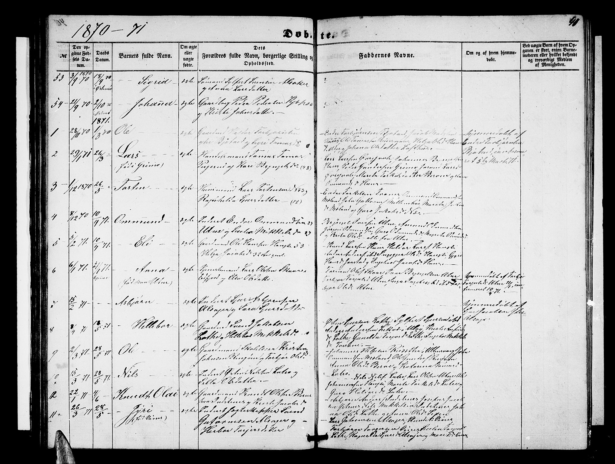 Ullensvang sokneprestembete, SAB/A-78701/H/Hab: Parish register (copy) no. E 6, 1857-1886, p. 41