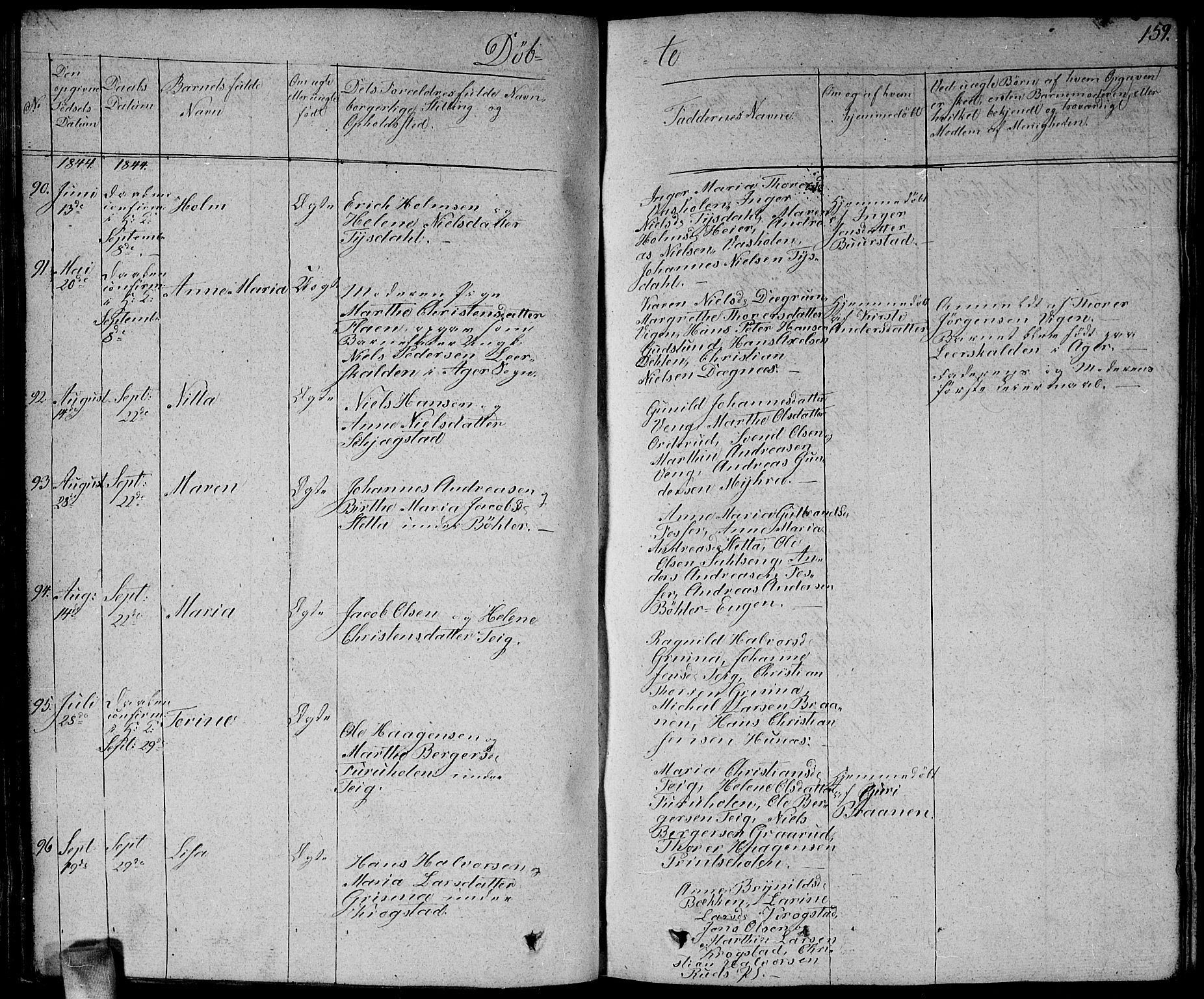 Enebakk prestekontor Kirkebøker, AV/SAO-A-10171c/G/Ga/L0003: Parish register (copy) no. I 3, 1833-1849, p. 159