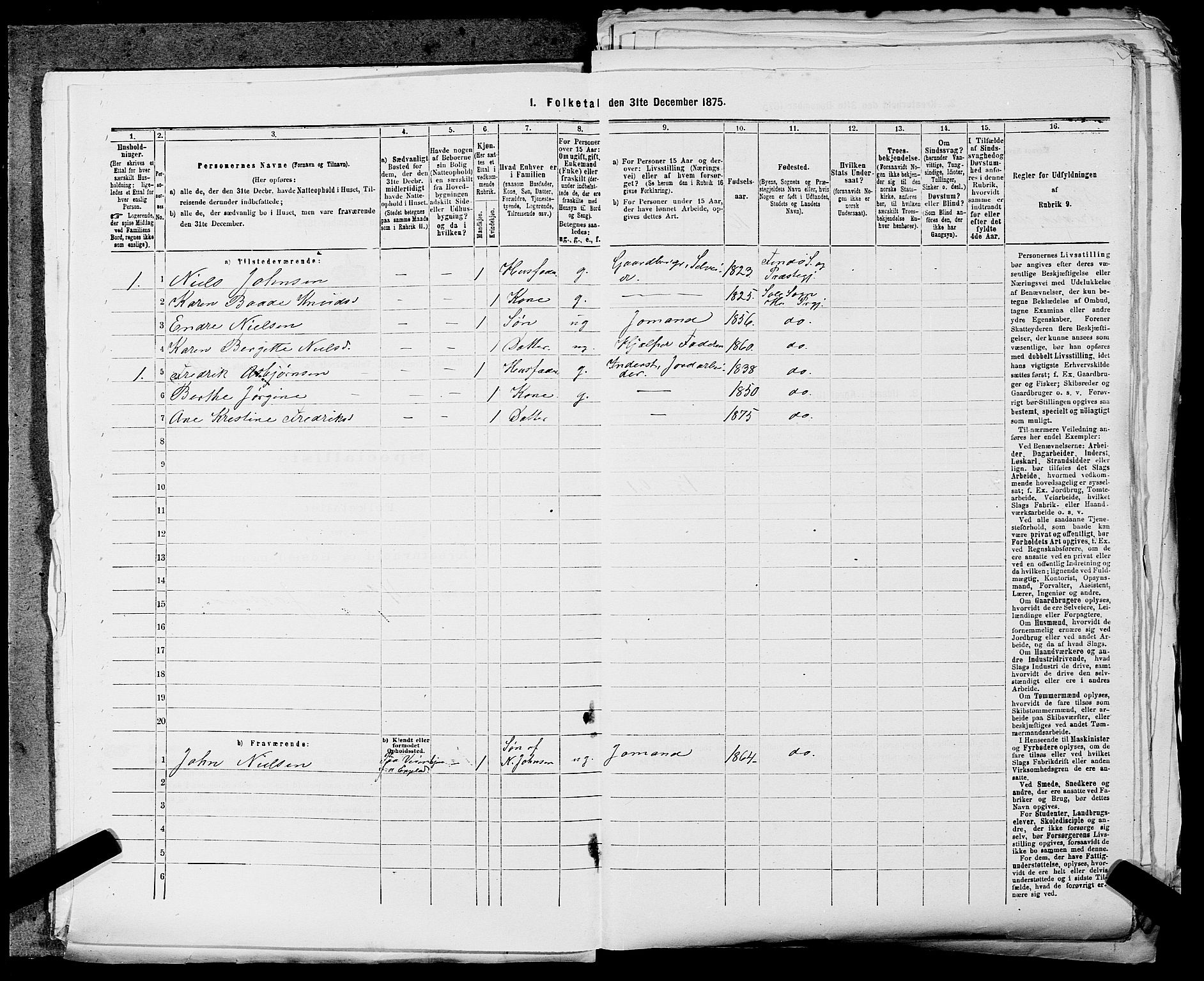 SAST, 1875 census for 1124P Håland, 1875, p. 60