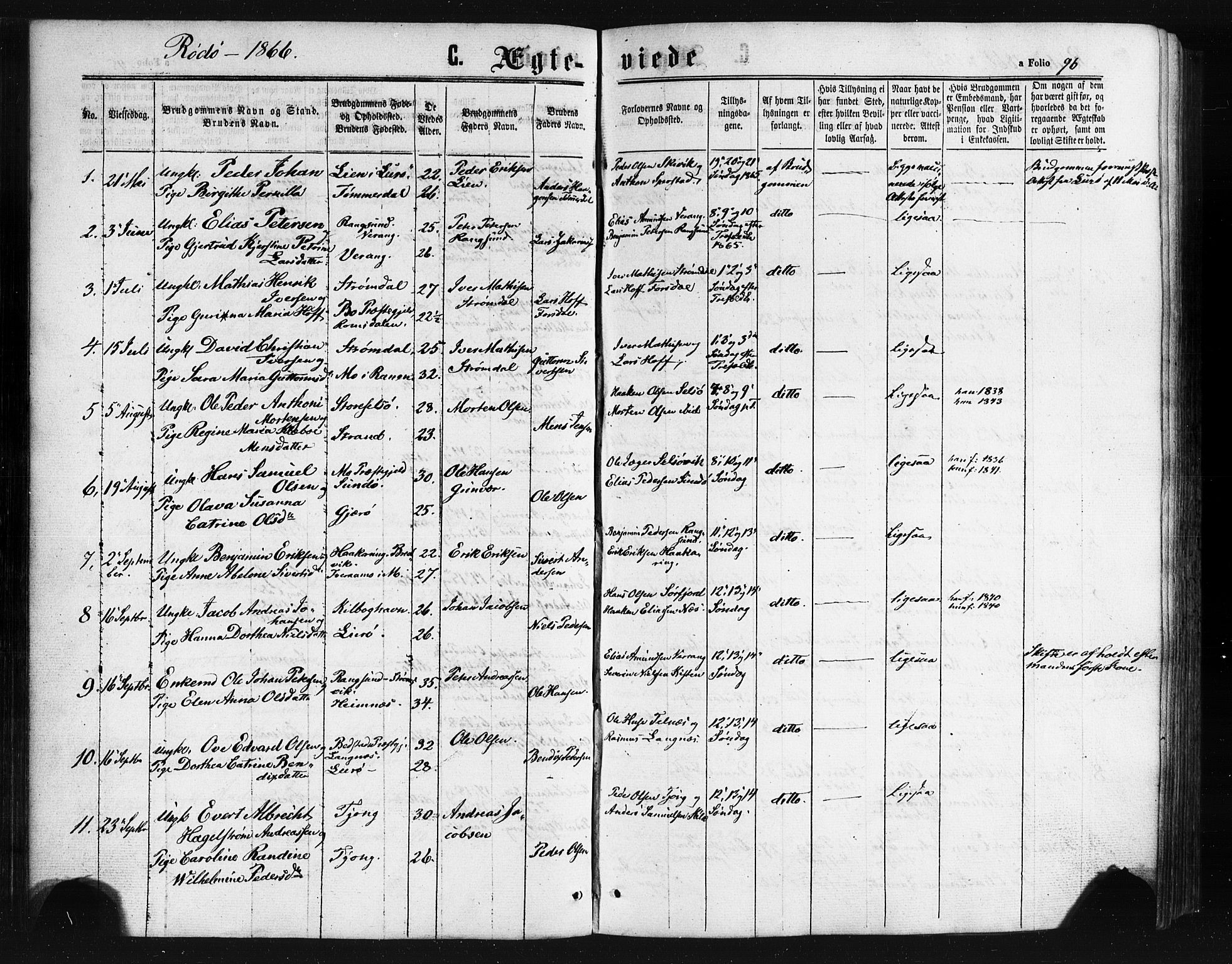 Ministerialprotokoller, klokkerbøker og fødselsregistre - Nordland, AV/SAT-A-1459/841/L0607: Parish register (official) no. 841A11 /1, 1863-1877, p. 96