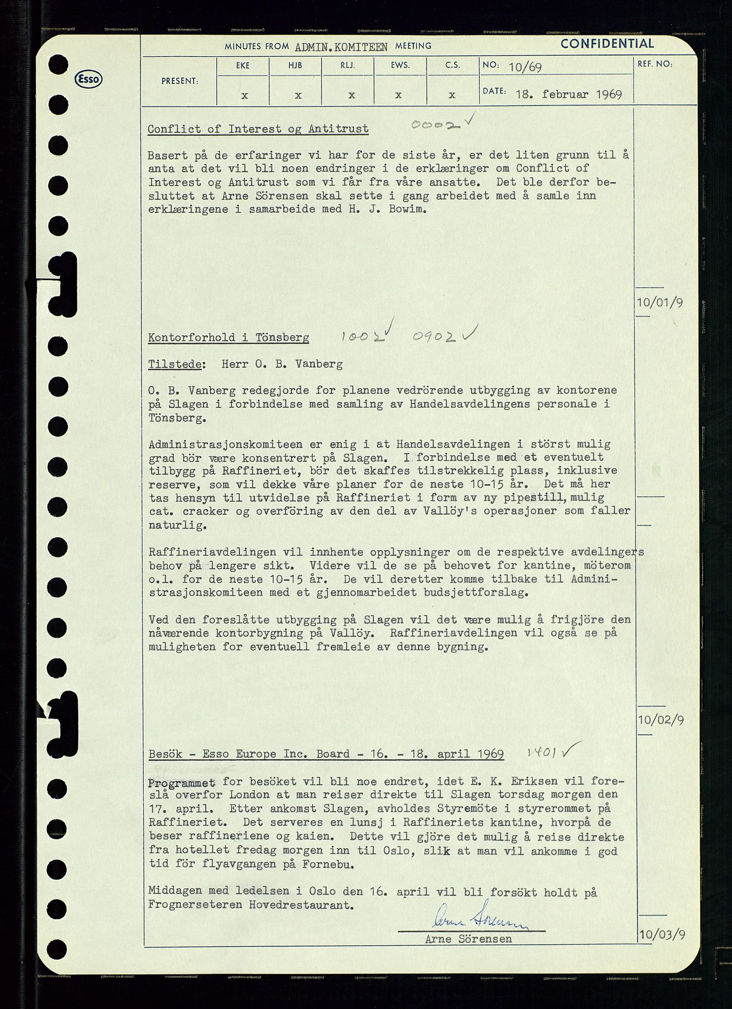 Pa 0982 - Esso Norge A/S, AV/SAST-A-100448/A/Aa/L0003/0001: Den administrerende direksjon Board minutes (styrereferater) og Bedriftforsamlingsprotokoll / Den administrerende direksjon Board minutes (styrereferater), 1969, p. 59