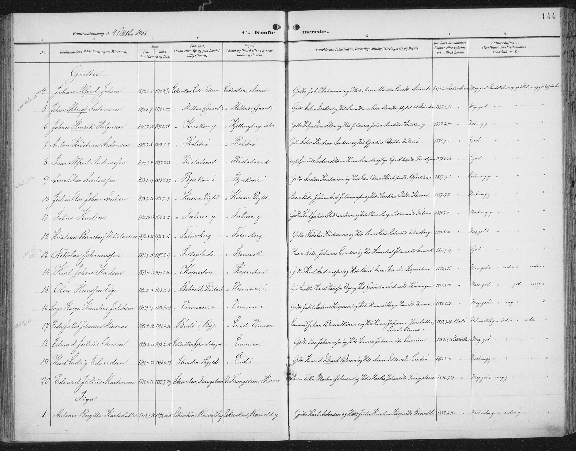 Ministerialprotokoller, klokkerbøker og fødselsregistre - Nord-Trøndelag, SAT/A-1458/701/L0011: Parish register (official) no. 701A11, 1899-1915, p. 144
