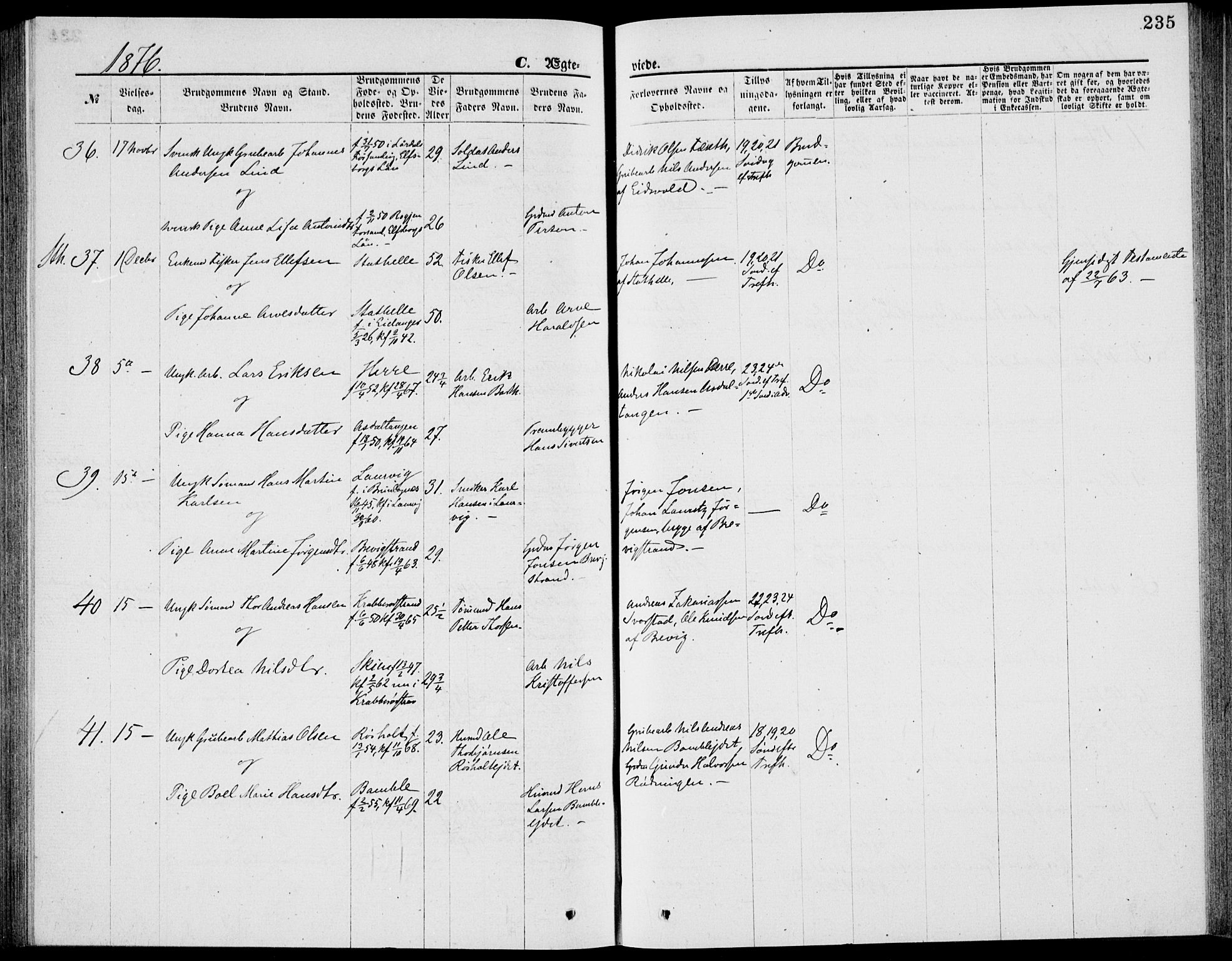 Bamble kirkebøker, AV/SAKO-A-253/G/Ga/L0007: Parish register (copy) no. I 7, 1876-1877, p. 235