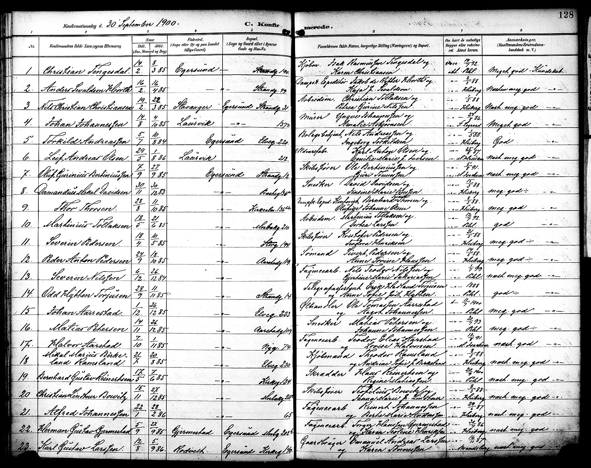 Eigersund sokneprestkontor, SAST/A-101807/S08/L0019: Parish register (official) no. A 18, 1892-1905, p. 128