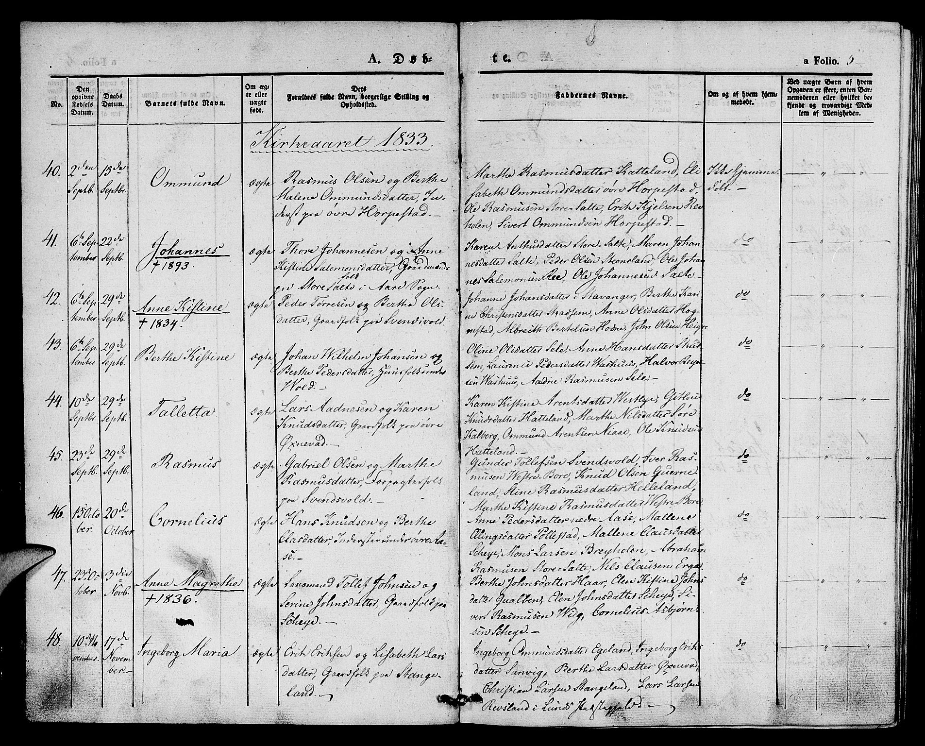 Klepp sokneprestkontor, SAST/A-101803/001/3/30BA/L0003: Parish register (official) no. A 3, 1833-1842, p. 5