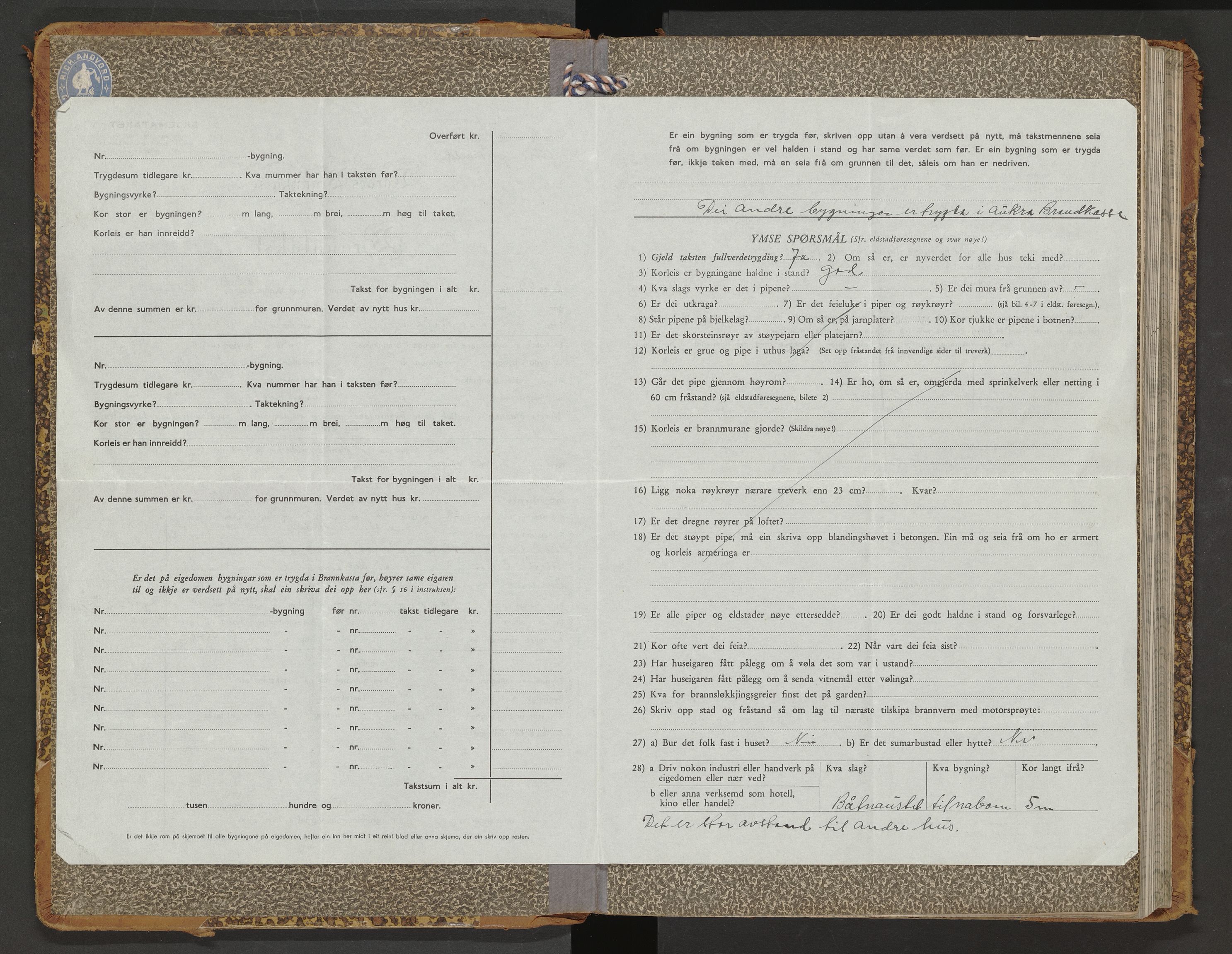 Norges Brannkasse Sund, SAT/A-5503/Fb/L0001: Branntakstprotokoll, 1914-1949