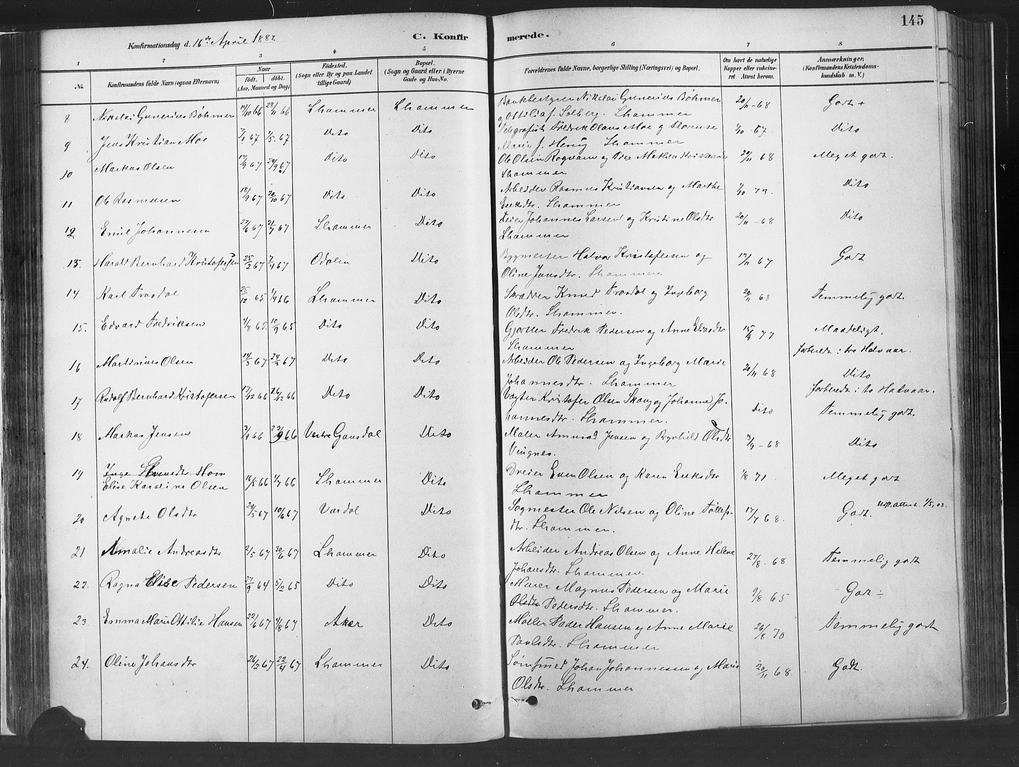 Fåberg prestekontor, SAH/PREST-086/H/Ha/Haa/L0010: Parish register (official) no. 10, 1879-1900, p. 145
