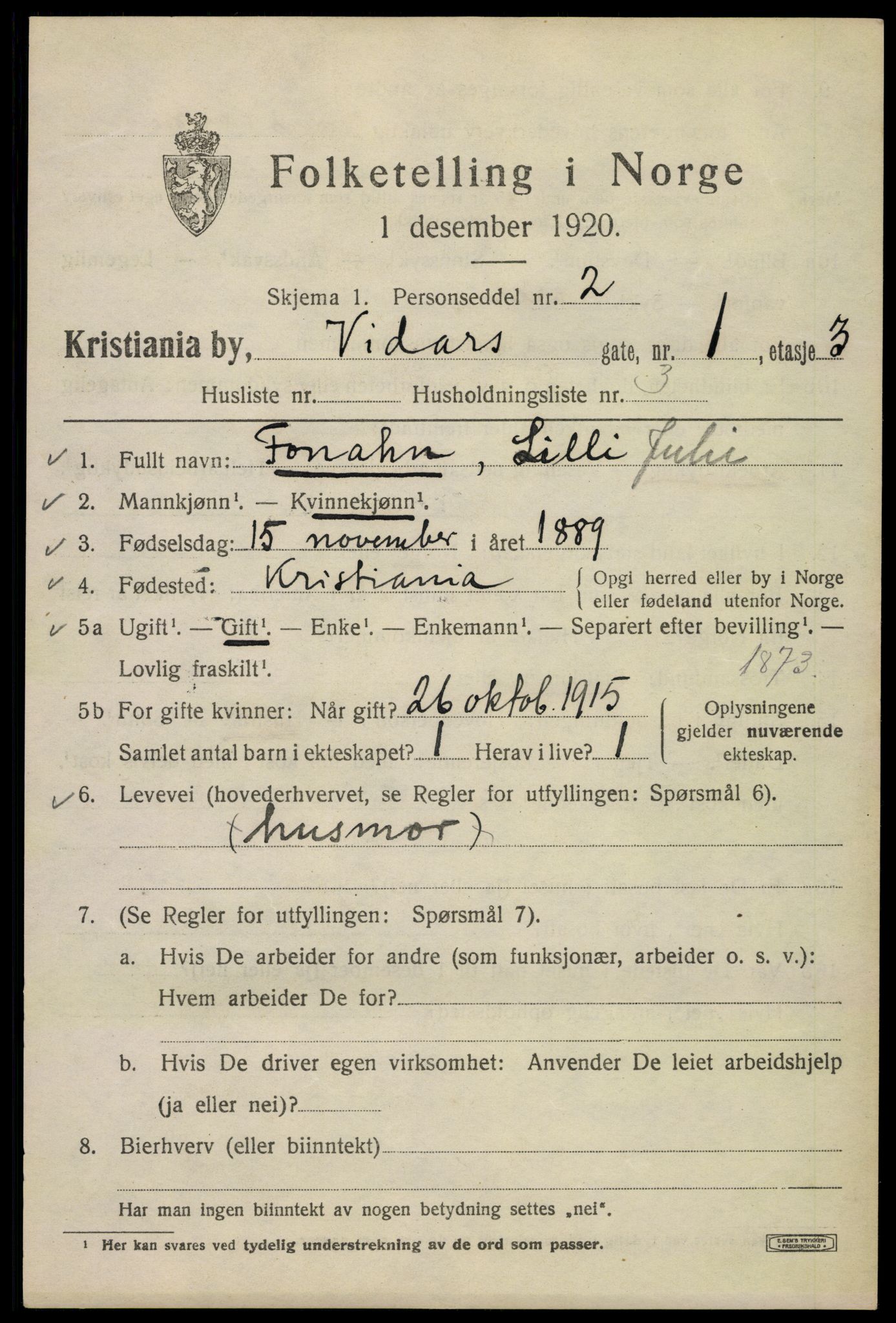 SAO, 1920 census for Kristiania, 1920, p. 636249