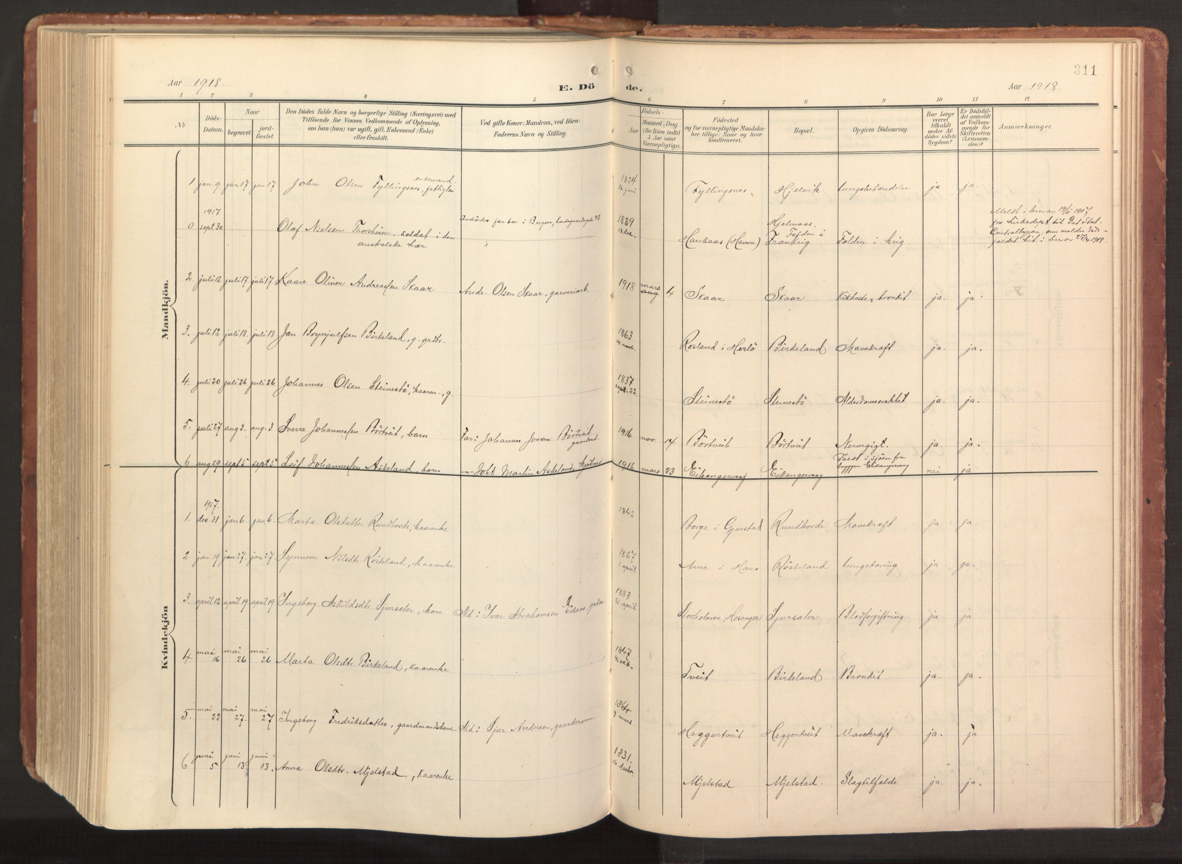 Hamre sokneprestembete, AV/SAB-A-75501/H/Ha/Haa/Haab/L0002: Parish register (official) no. B 2, 1905-1924, p. 311