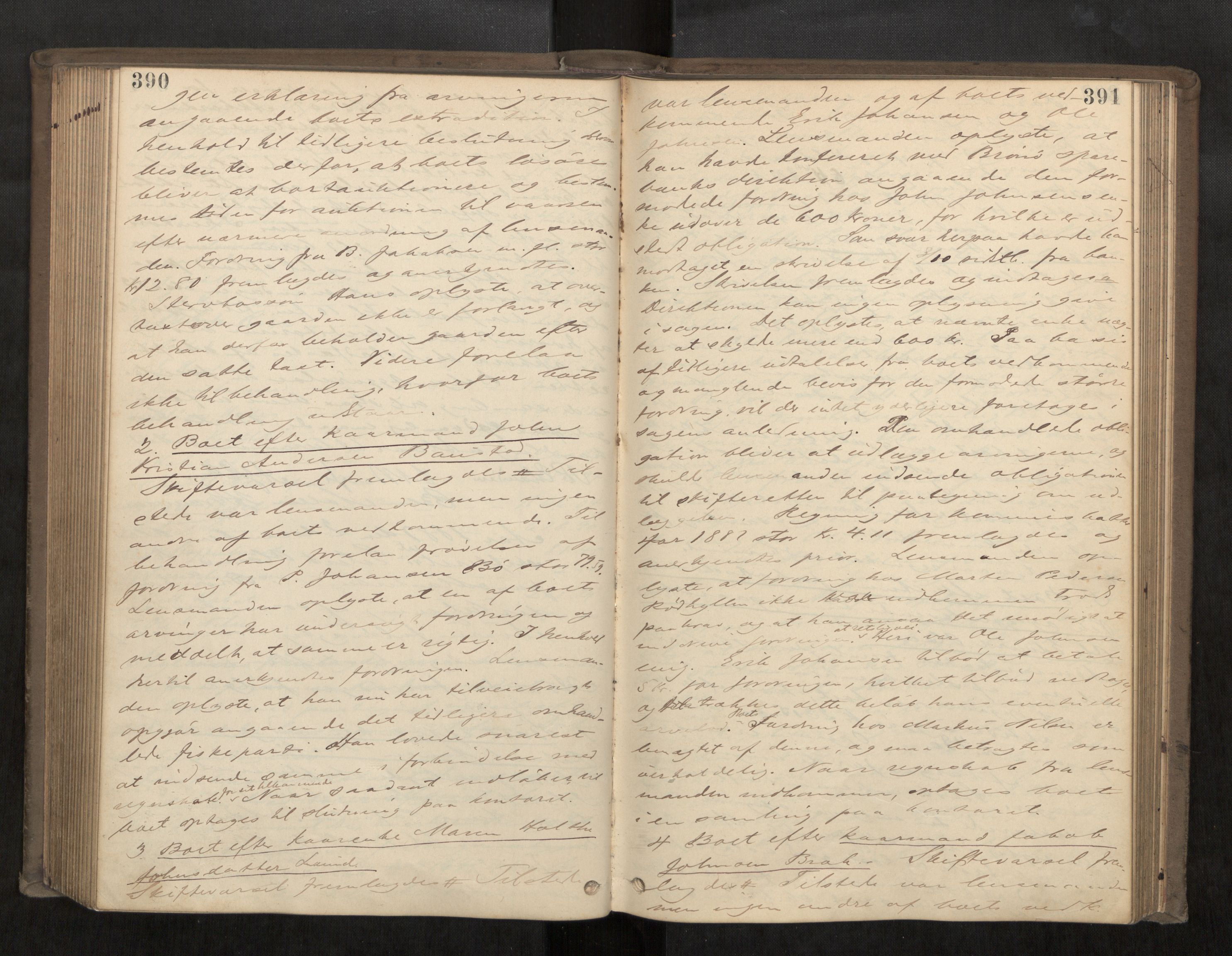 Søndre Helgeland sorenskriveri, AV/SAT-A-4575/1/3/3B/L0003: Skiftebehandlingsprotokoll, 1885-1889, p. 390-391