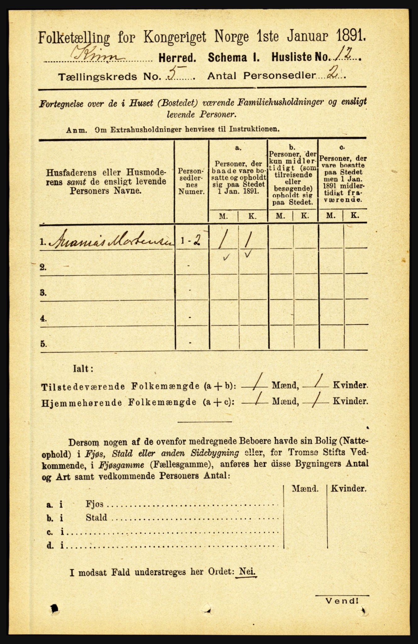 RA, 1891 census for 1437 Kinn, 1891, p. 1751