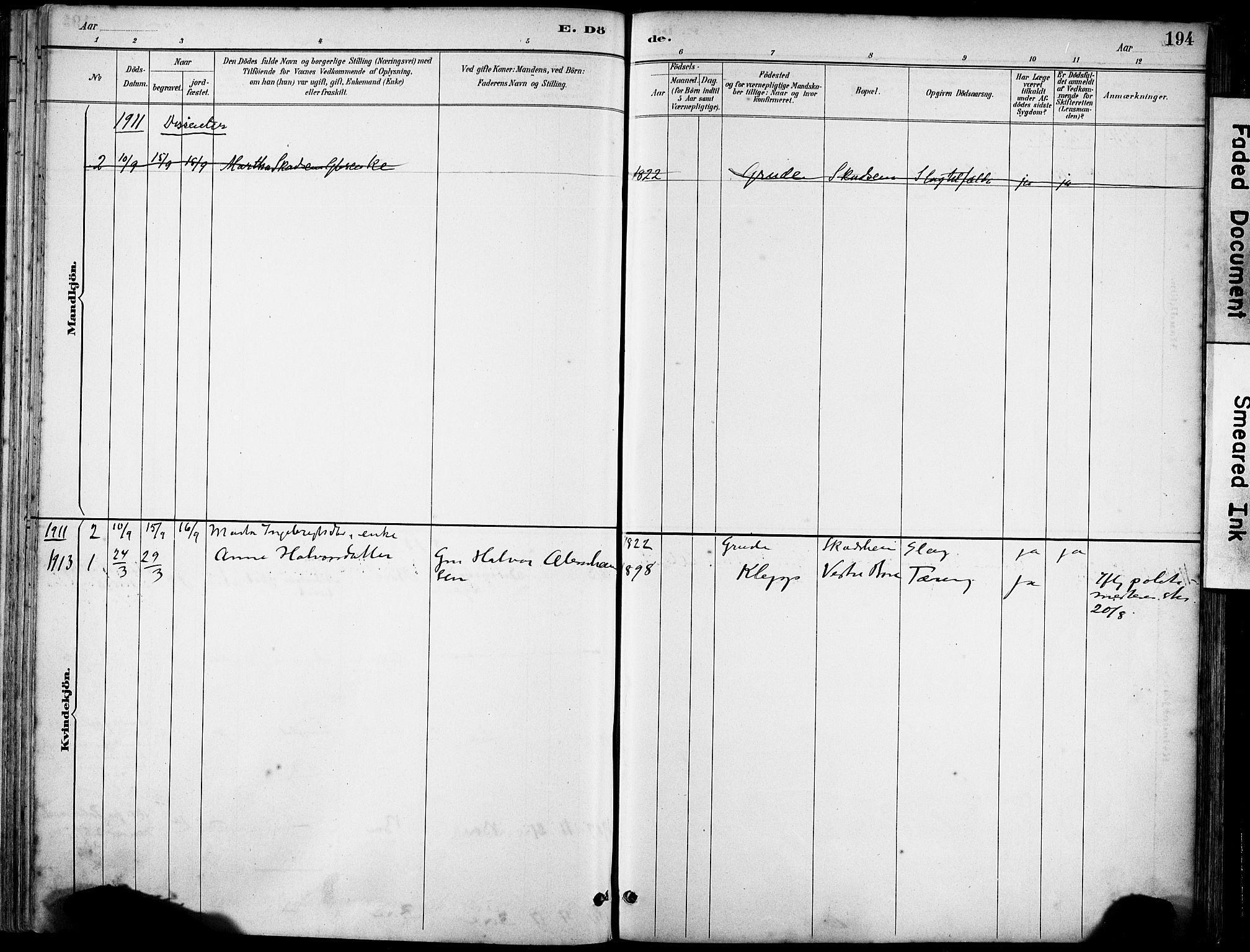 Klepp sokneprestkontor, SAST/A-101803/001/3/30BA/L0008: Parish register (official) no. A 9, 1886-1919, p. 194